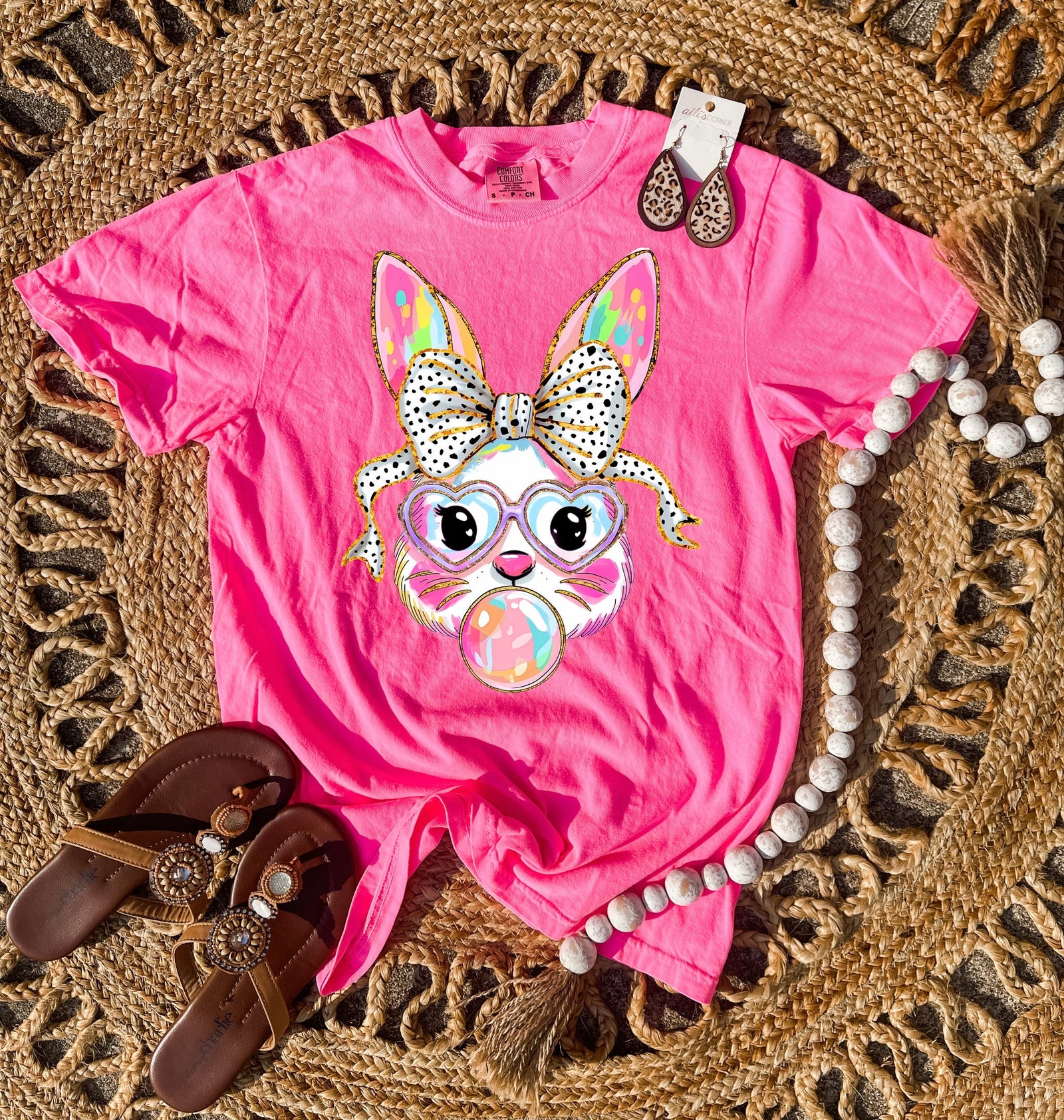 Bubble Gum Bunny Tee: Hot Pink