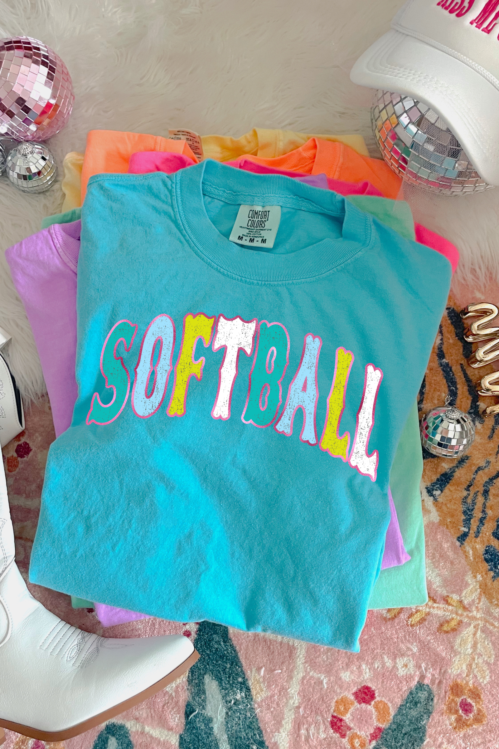 Retro Softball Tee: Lagoon Blue