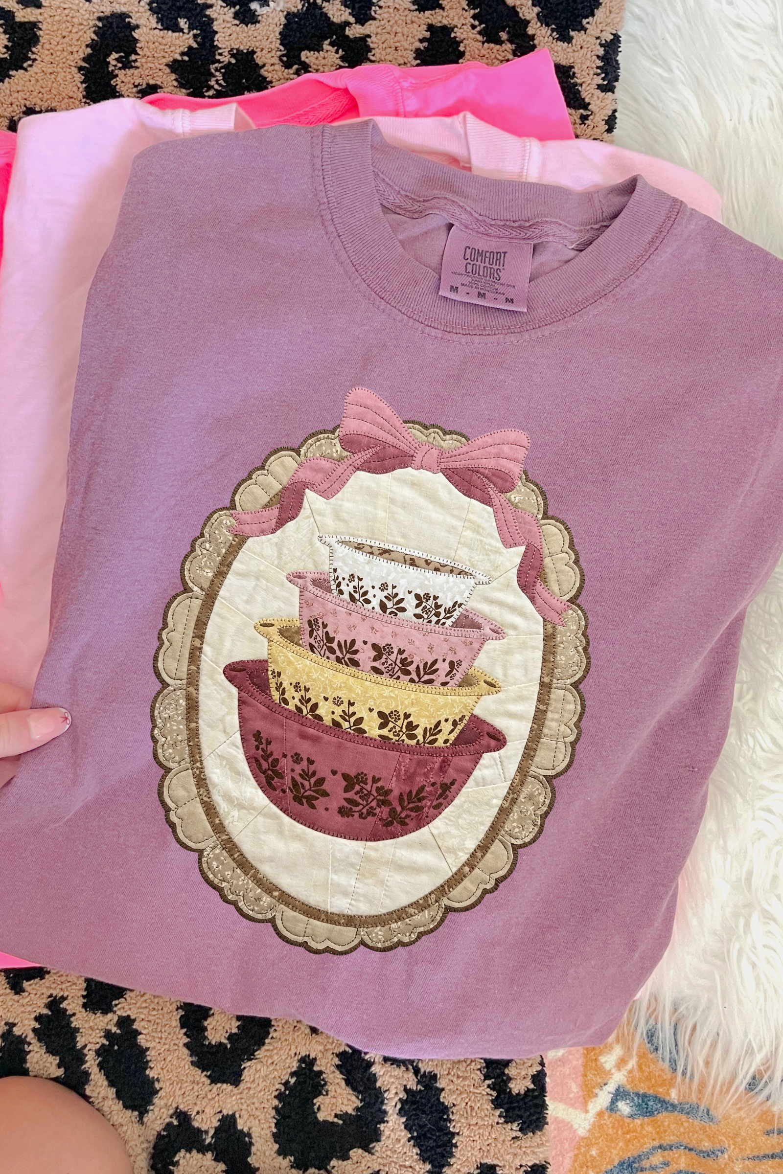 Faux Quilted Pyrex Bowl Tee: Berry