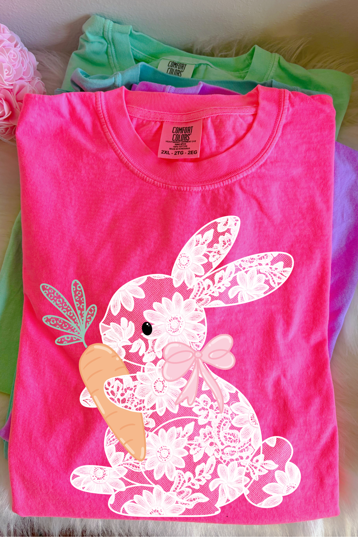 Lace Bunny Tee: Neon Pink