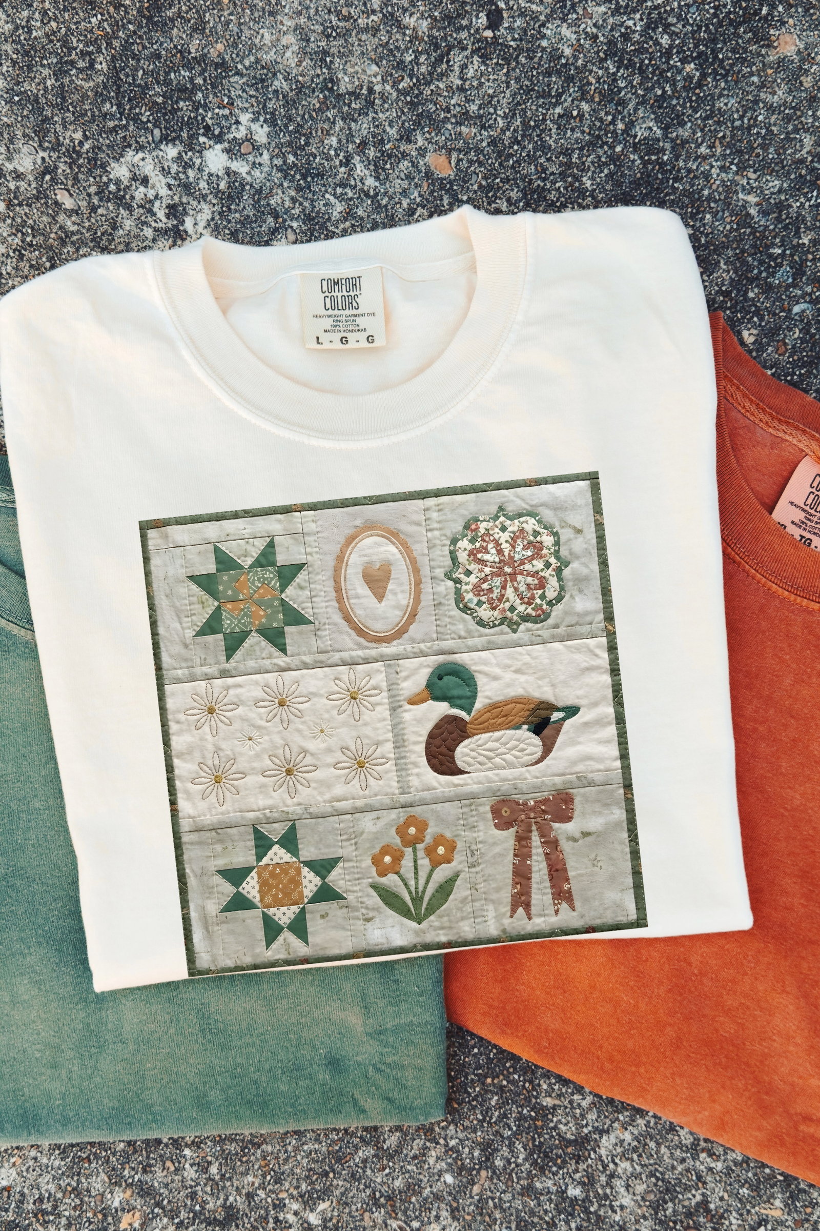 Faux Patchwork Duck Tee: Ivory
