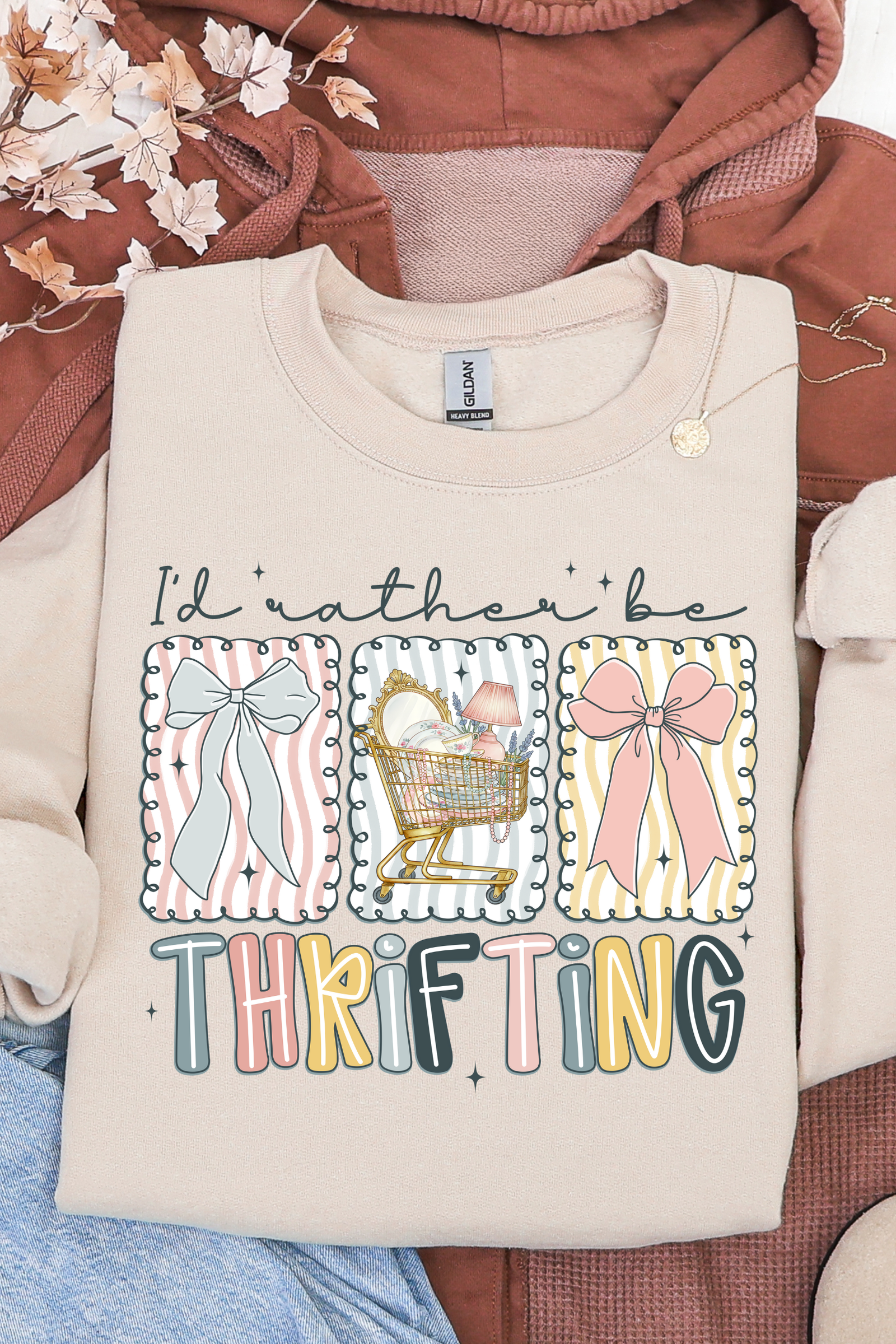 I'd Rather Be Thrifting Sweatshirt: Sand