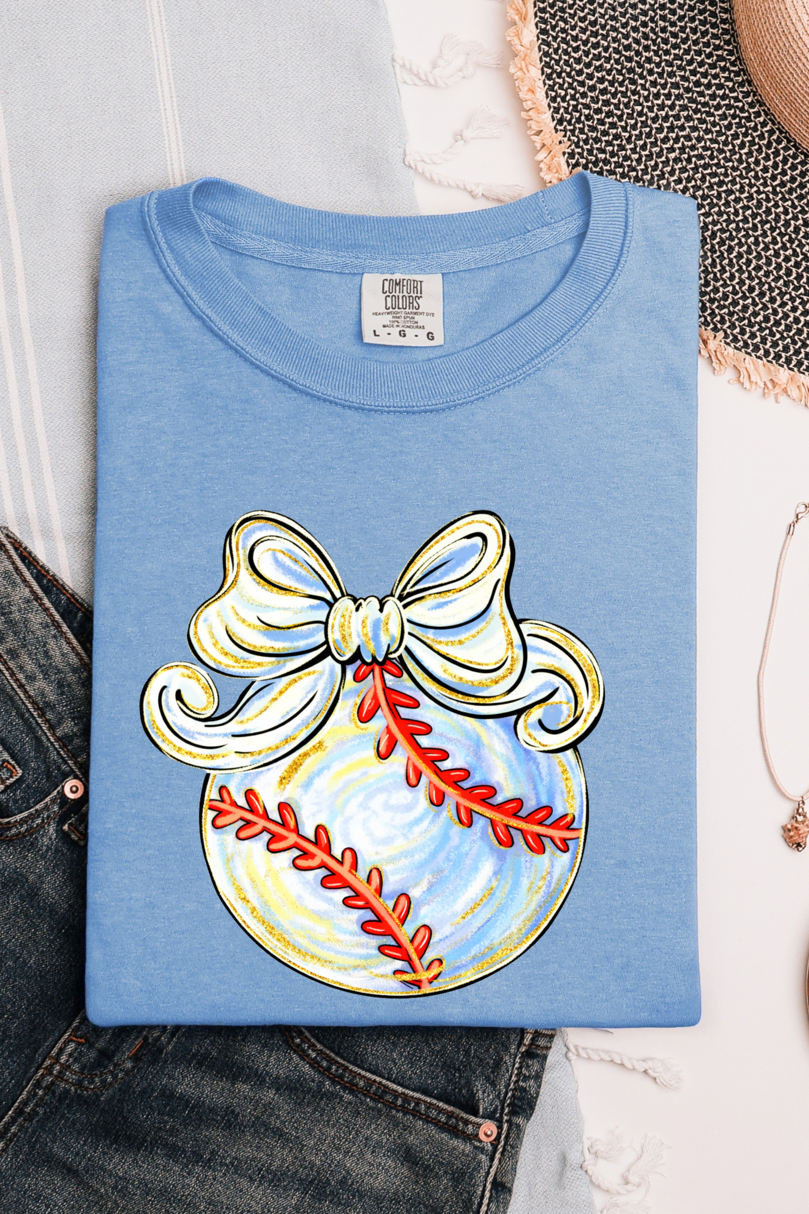Faux Painted Baseball Tee: Washed Denim