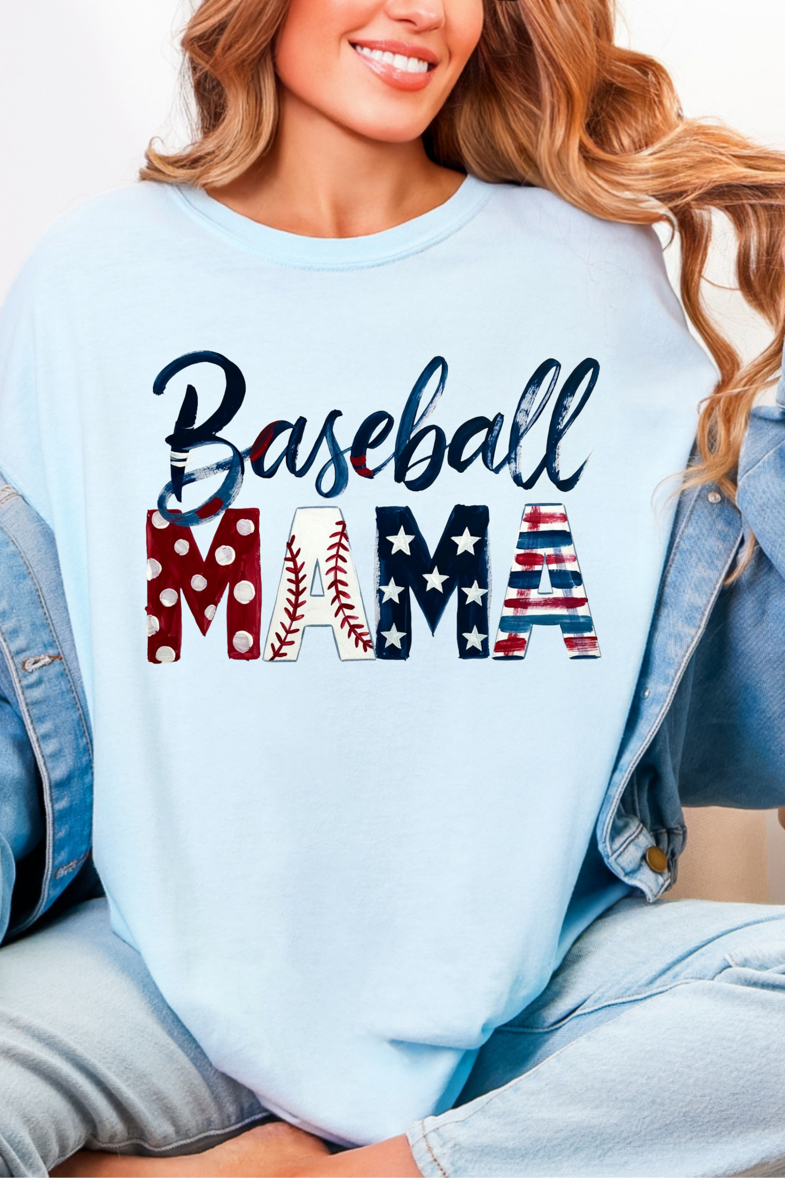 Faux Painted Baseball Mama Tee: Chambray