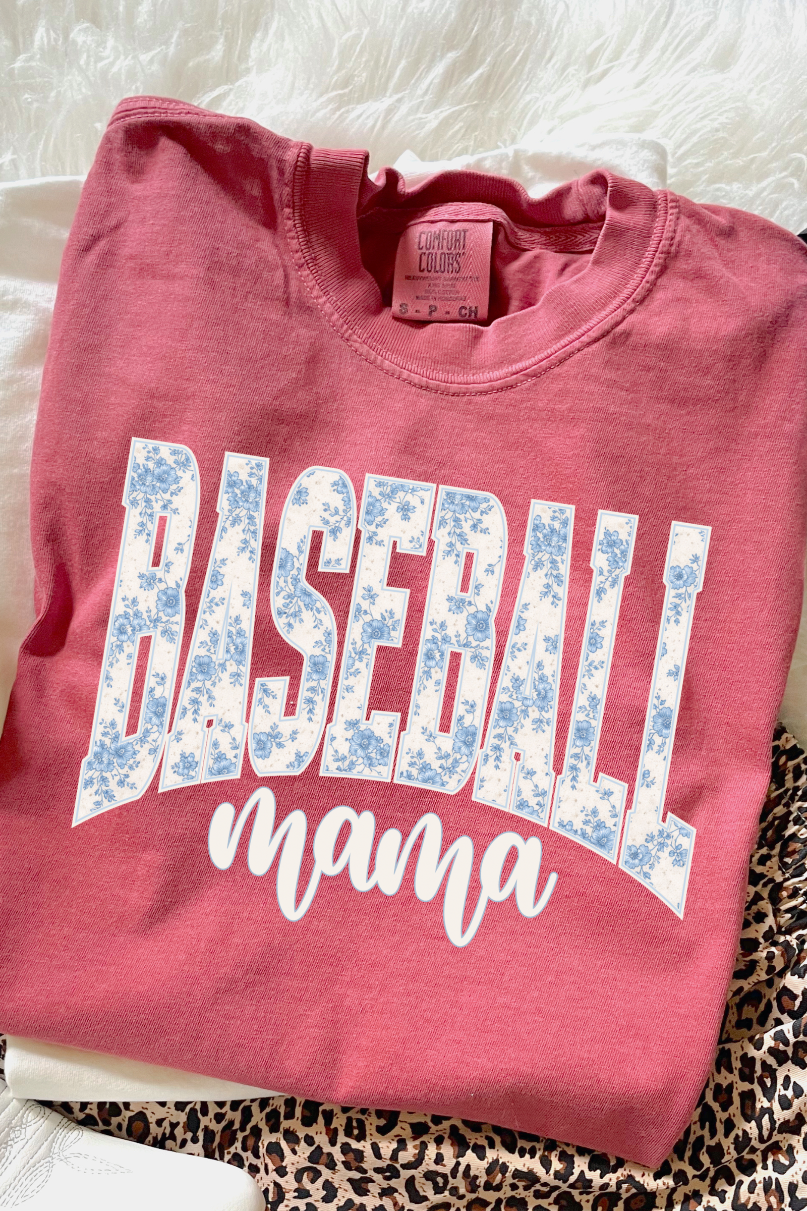 Floral Baseball Mama Tee: Crimson