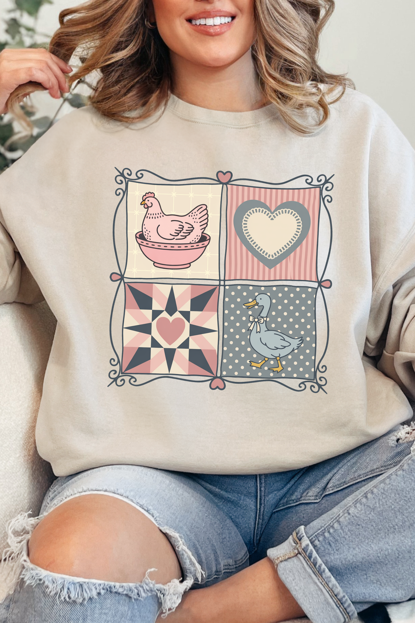 Thrifty Quilt Crewneck Sweatshirt: Sand