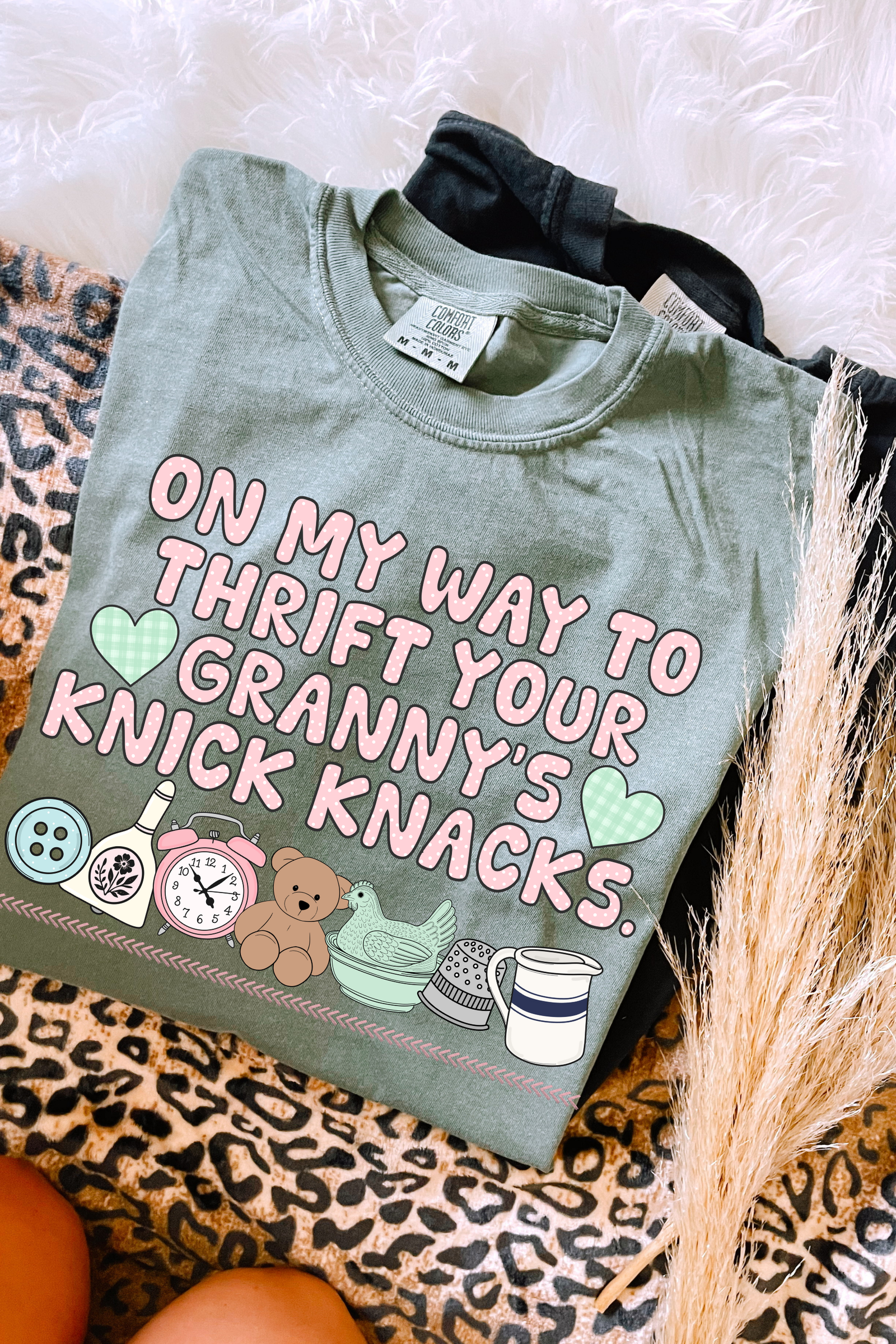 On My Way To Thrift Your Granny's Knick Knacks Tee: Moss