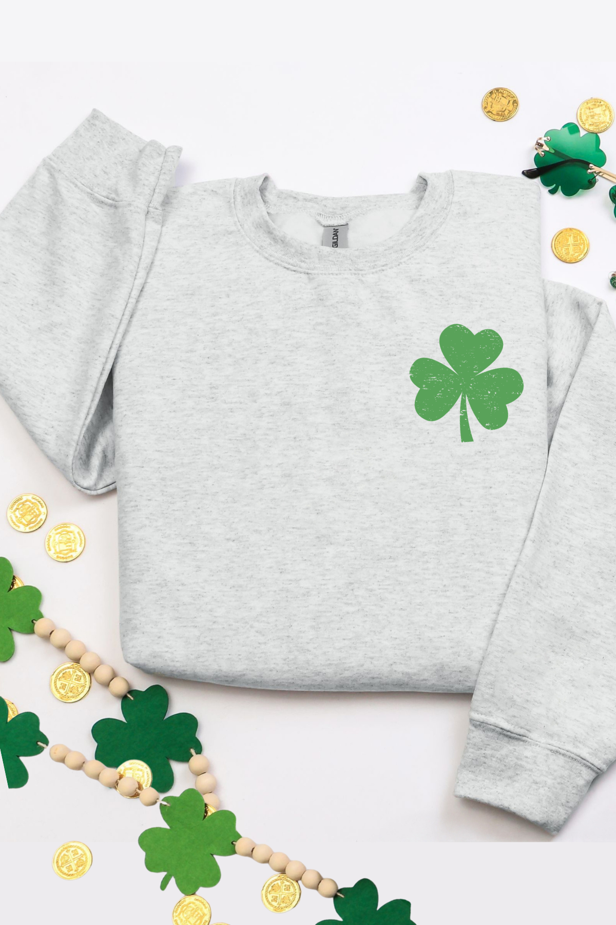 *DEAL OF THE DAY* Left Chest Shamrock Sweatshirt: Ash Gray
