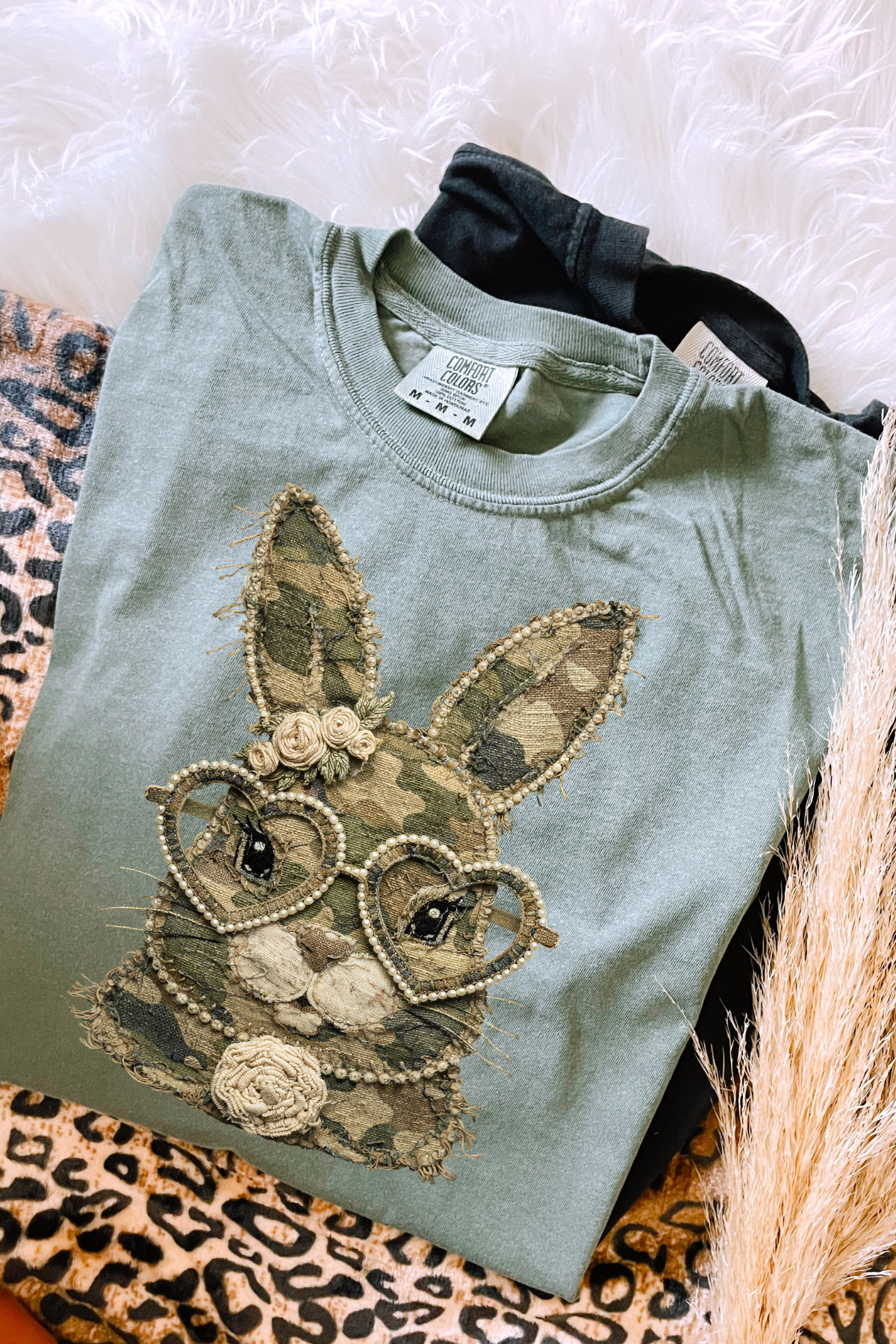 Camo Bunny with Glasses Tee: Moss
