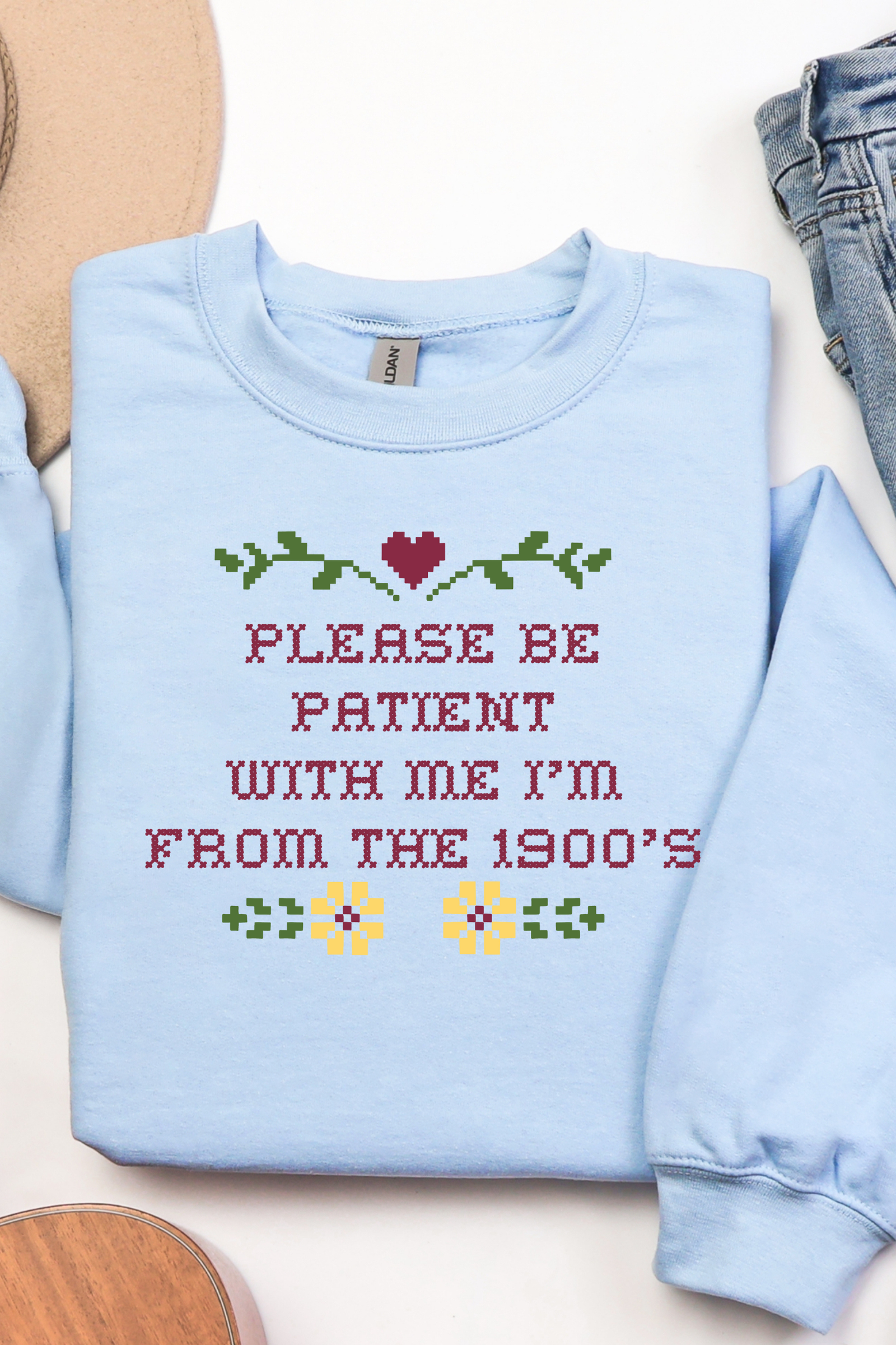 Please Be Patient Crewneck Sweatshirt: Light Blue