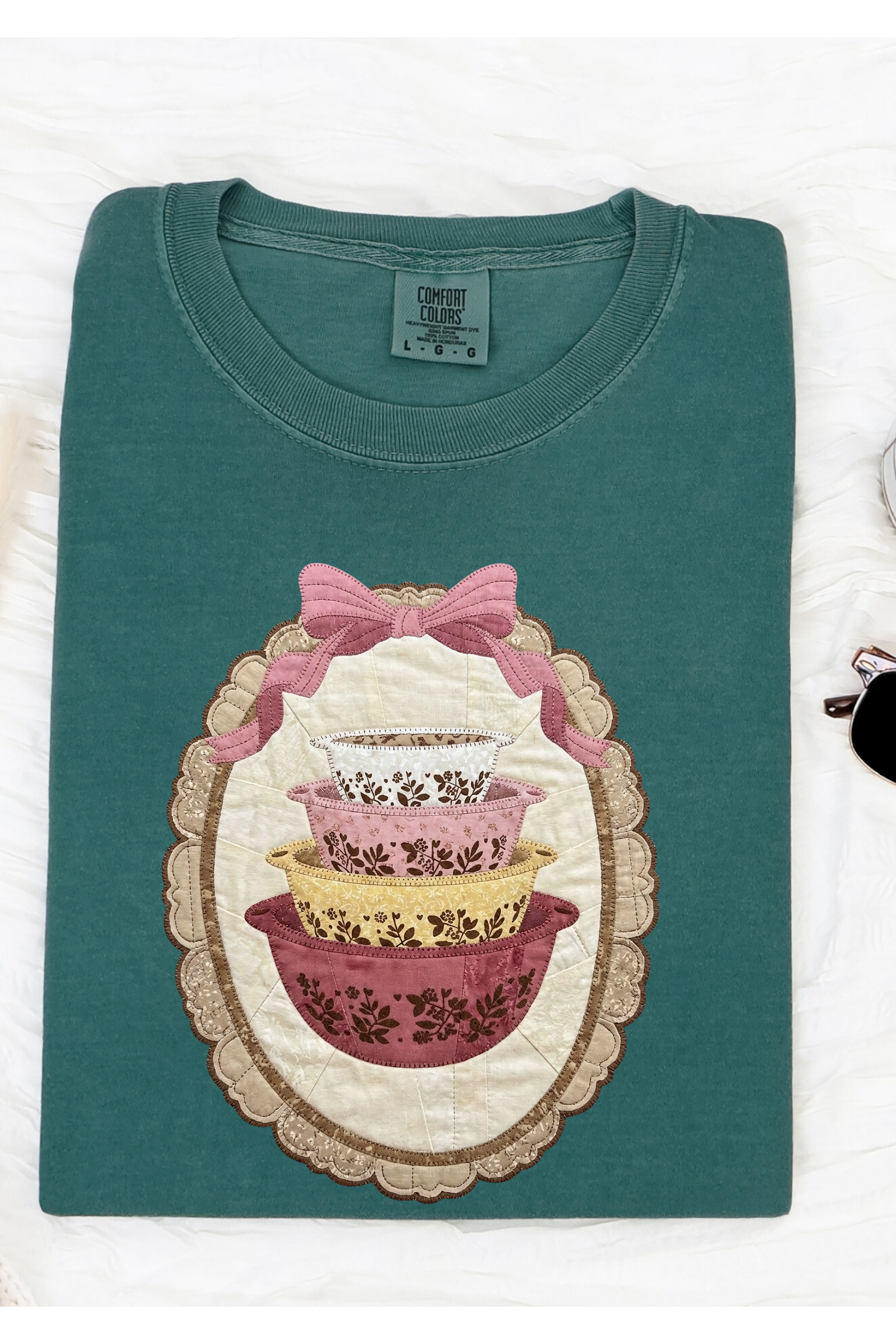 Faux Quilted Pyrex Bowl Tee: Blue Spruce