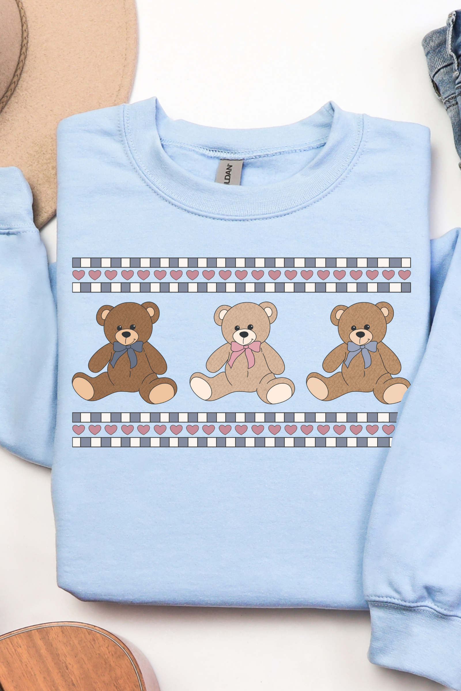 Thrifted Bears Crewneck Sweatshirt: Light Blue