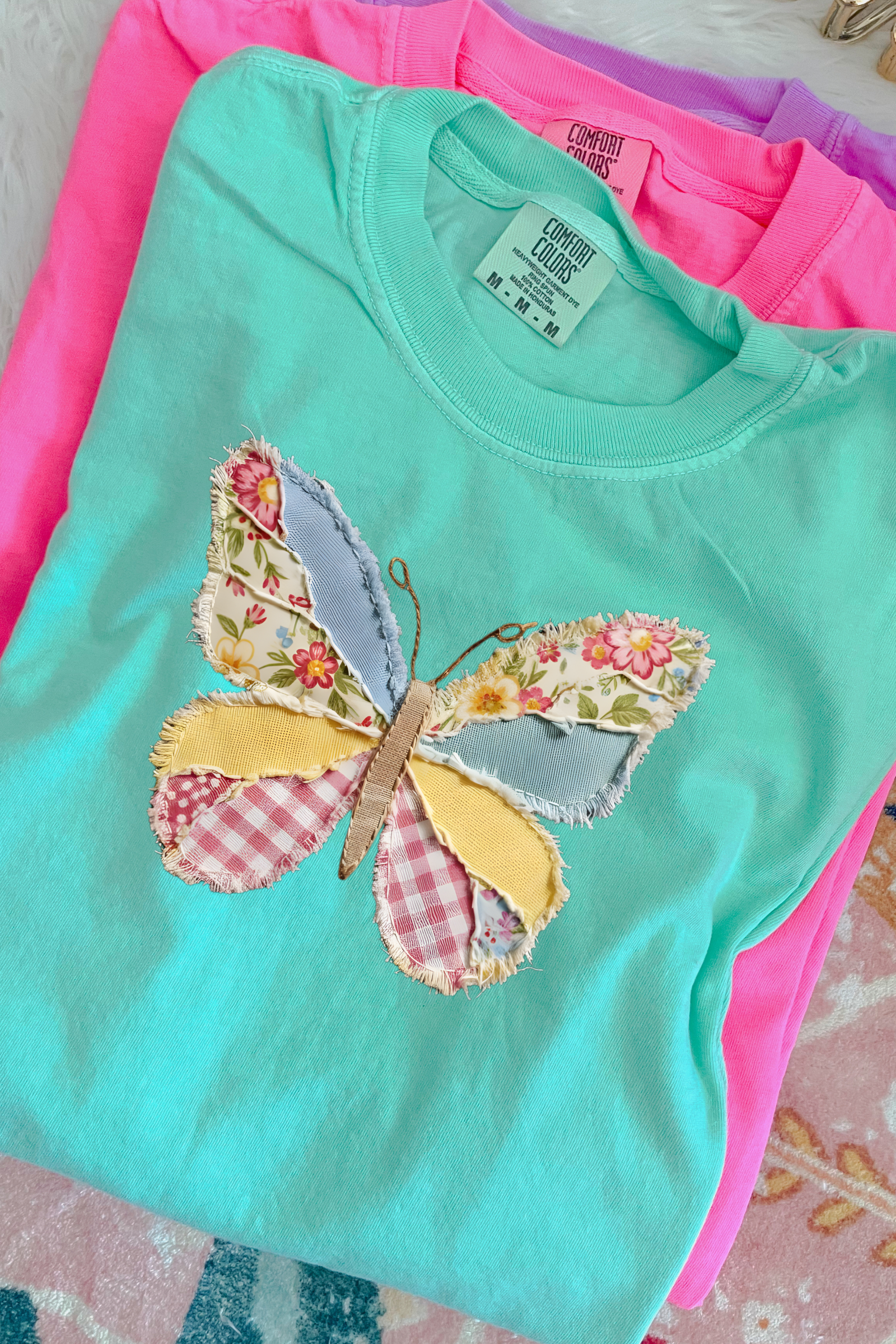 Faux Patchwork Butterfly Tee: Island Reef