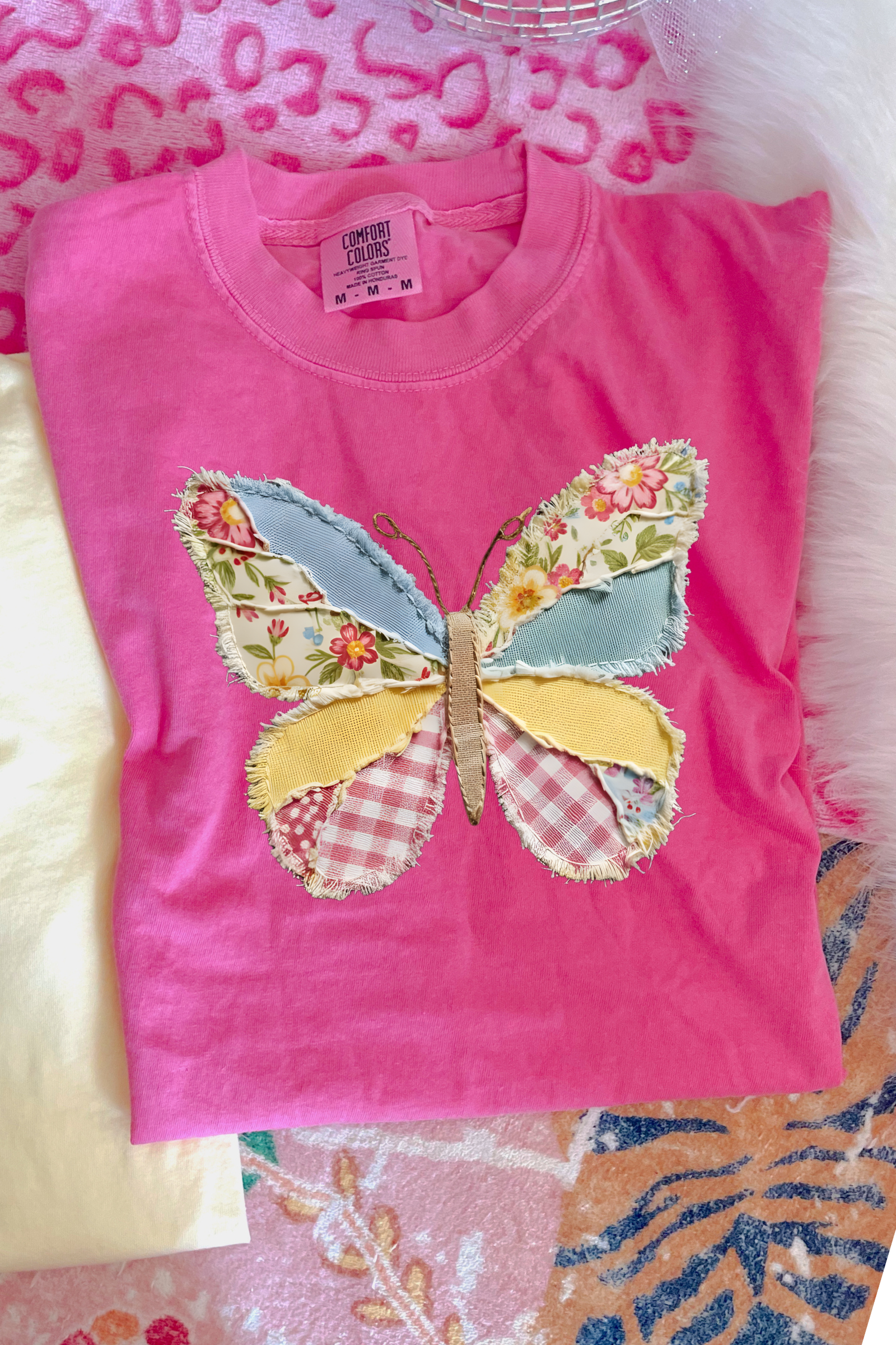 Faux Patchwork Butterfly Tee: Crunchberry