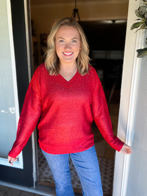 Holiday Shimmers Sweater: Red