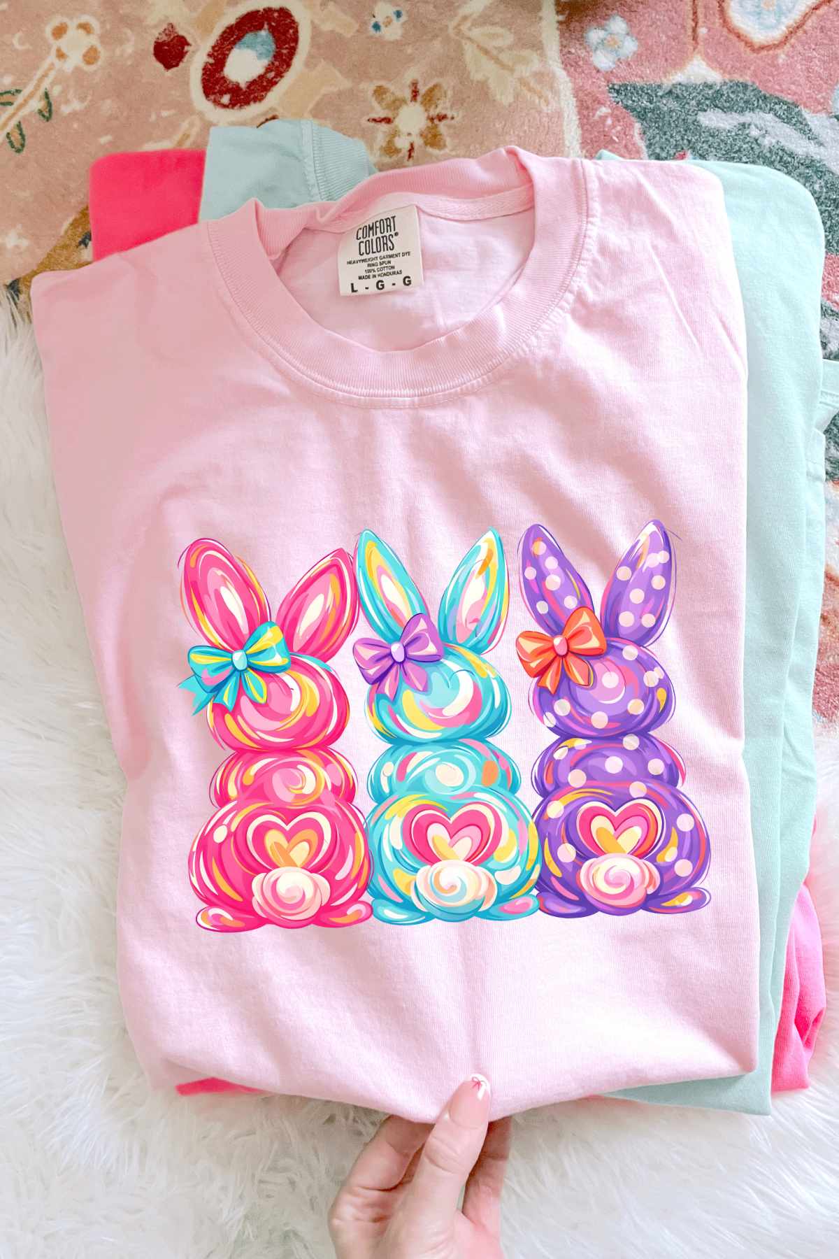 Faux Painted Bunnies Tee: Blossom