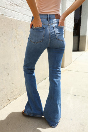 Judy Blue Janice High Rise Trouser Flares: Medium Wash