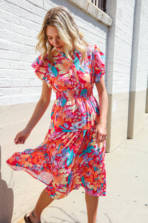 The Coral Coast Midi Dress: Multi
