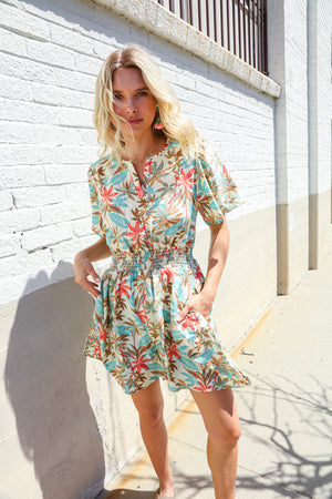 Paradise Found Romper: Khaki Multi