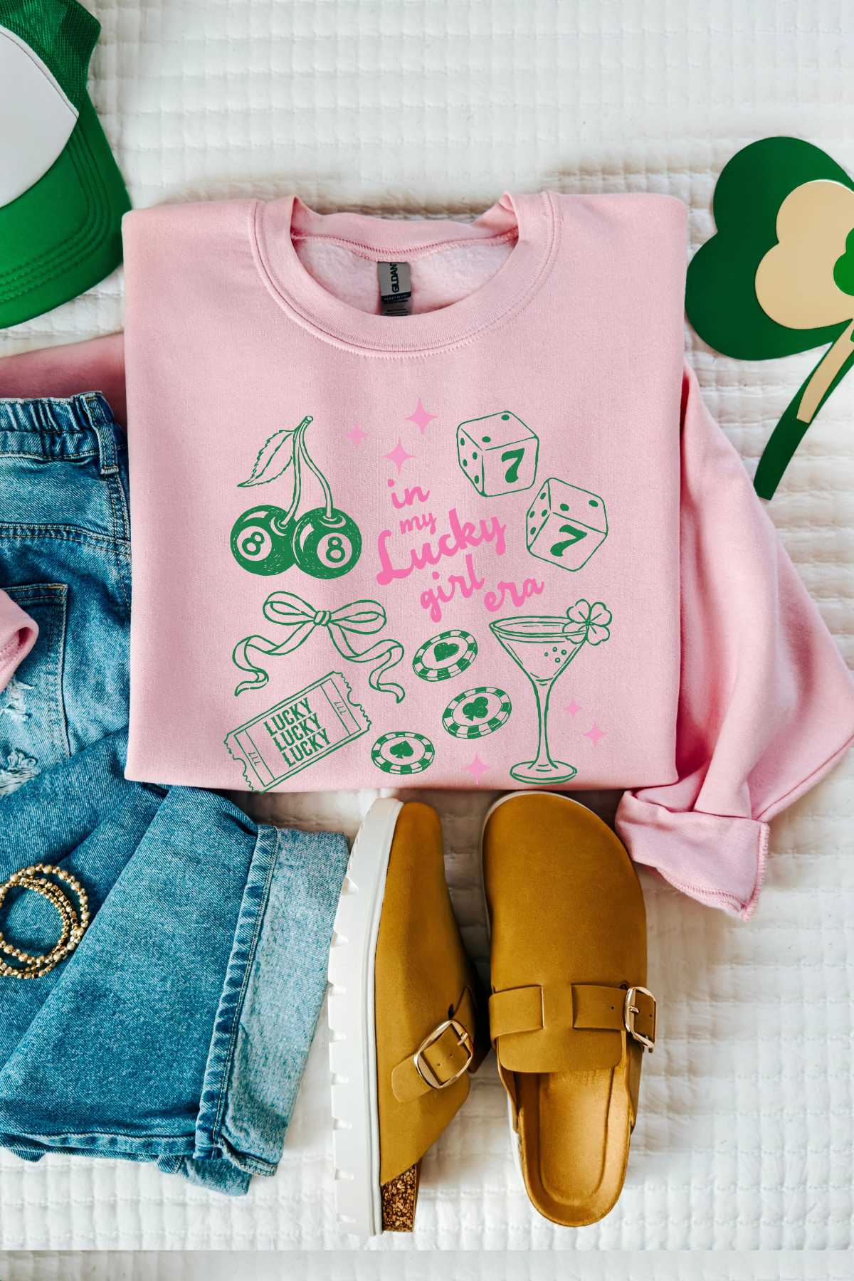 Lucky Girl Era Sweatshirt: Light Pink