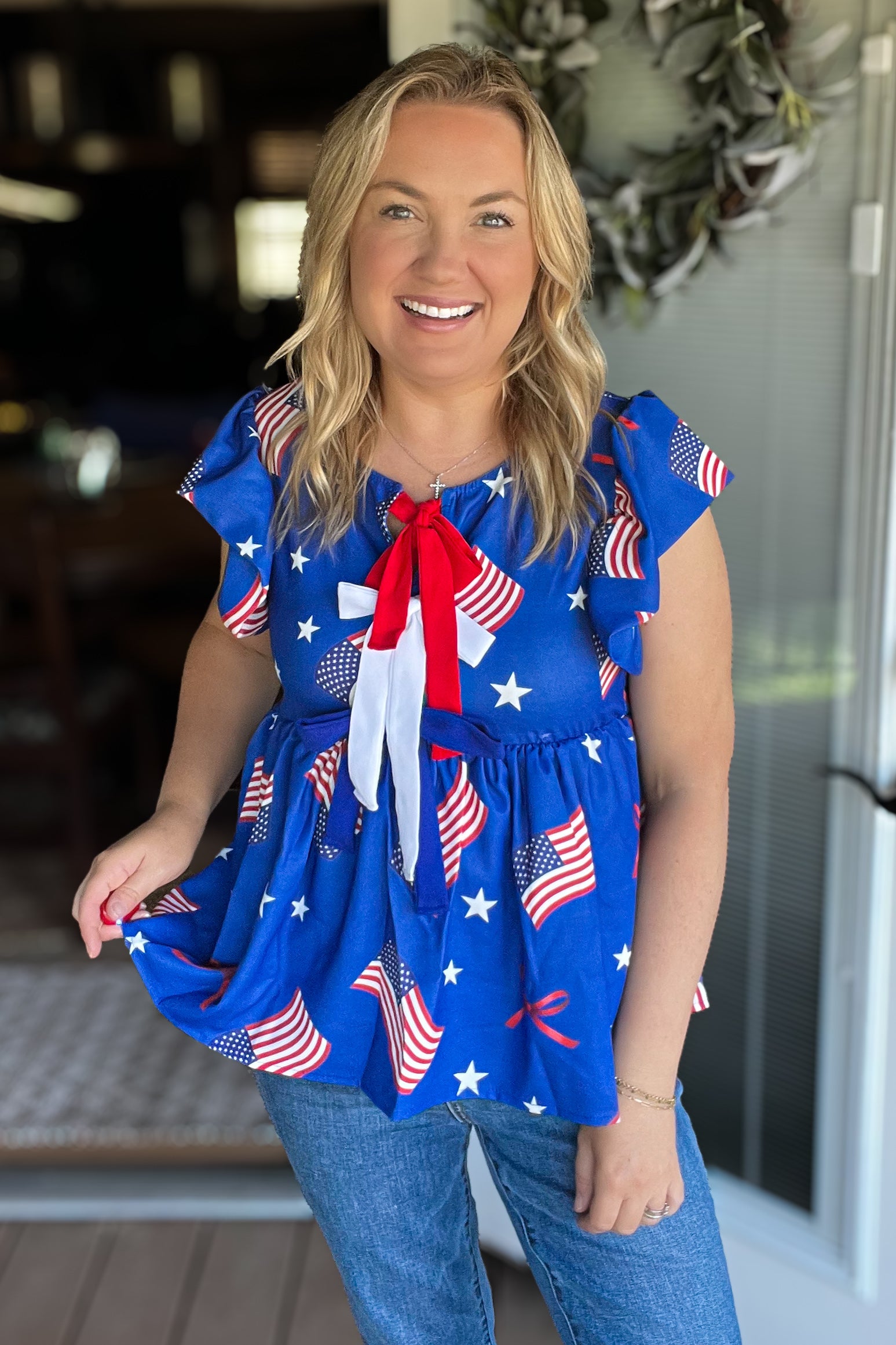 America’s Sweetheart Top: Blue Multi