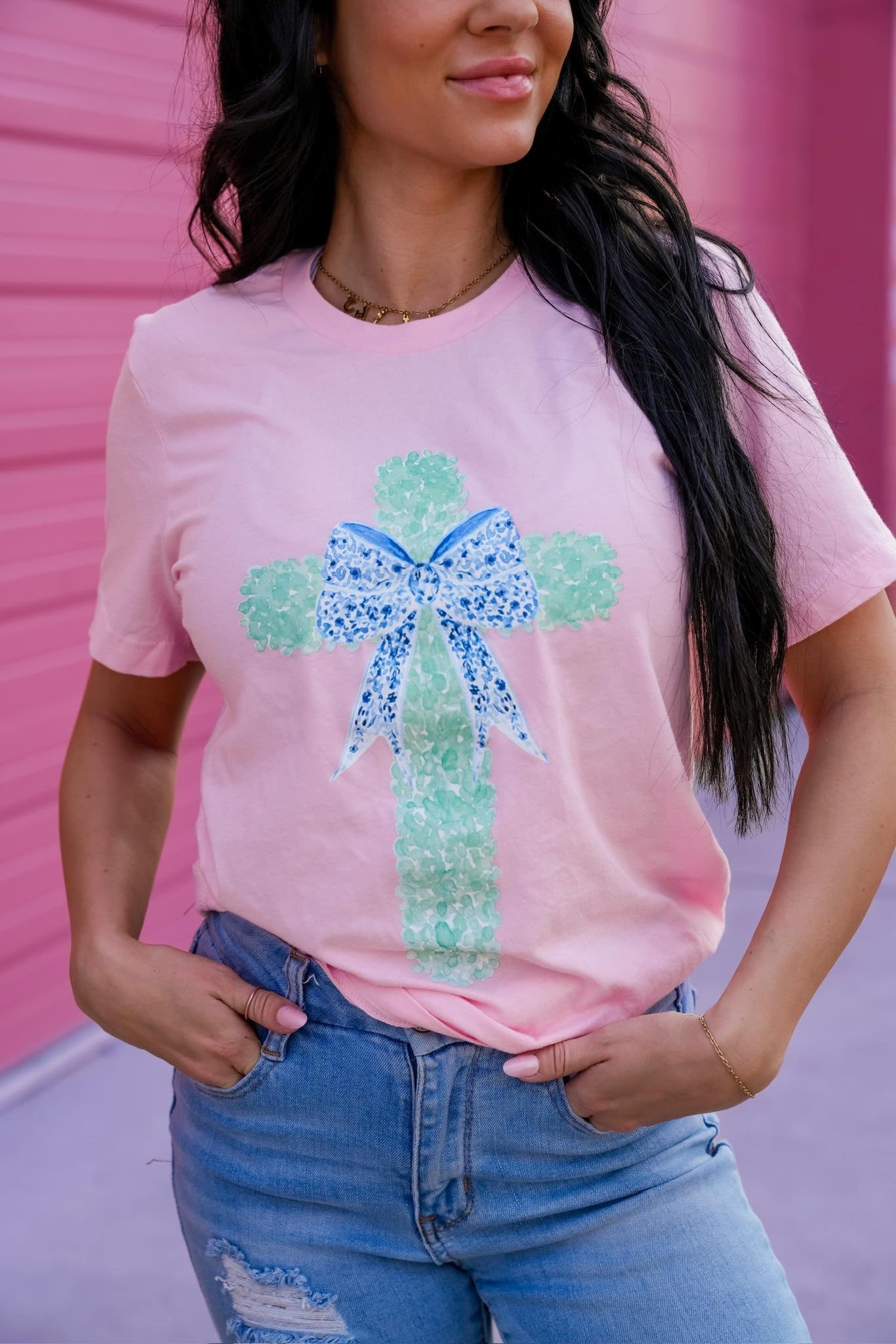 Watercolor Cross Tee: Light Pink