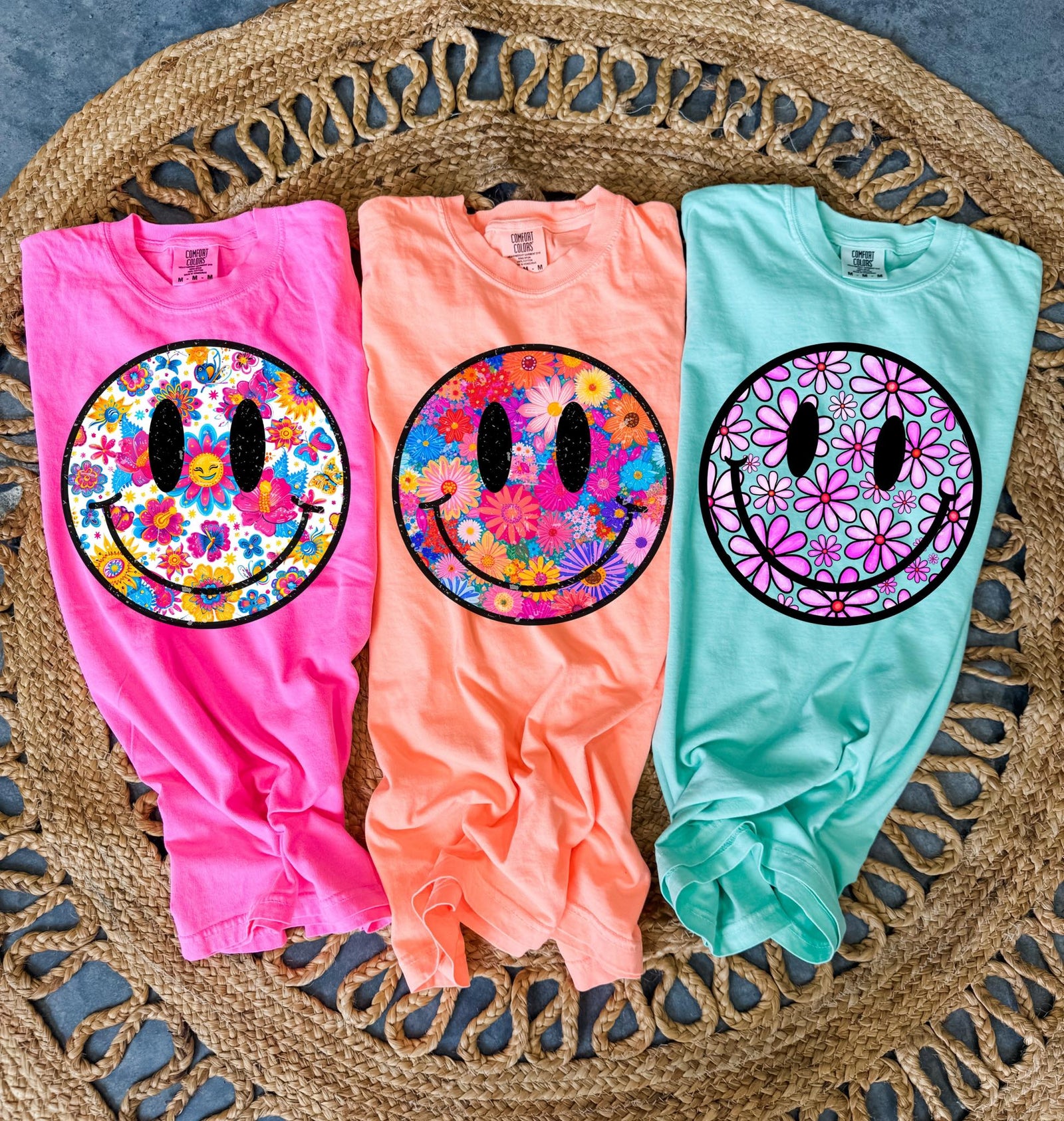 Floral Smileys Tee: Color Options Available