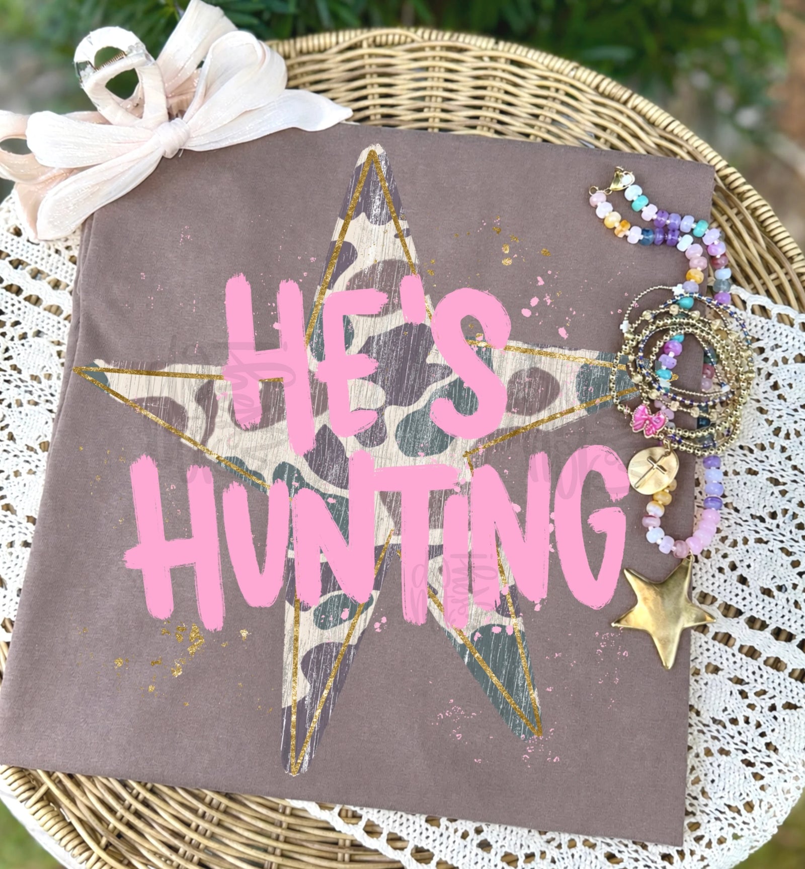 He's Hunting Camo Star Tee: Espresso