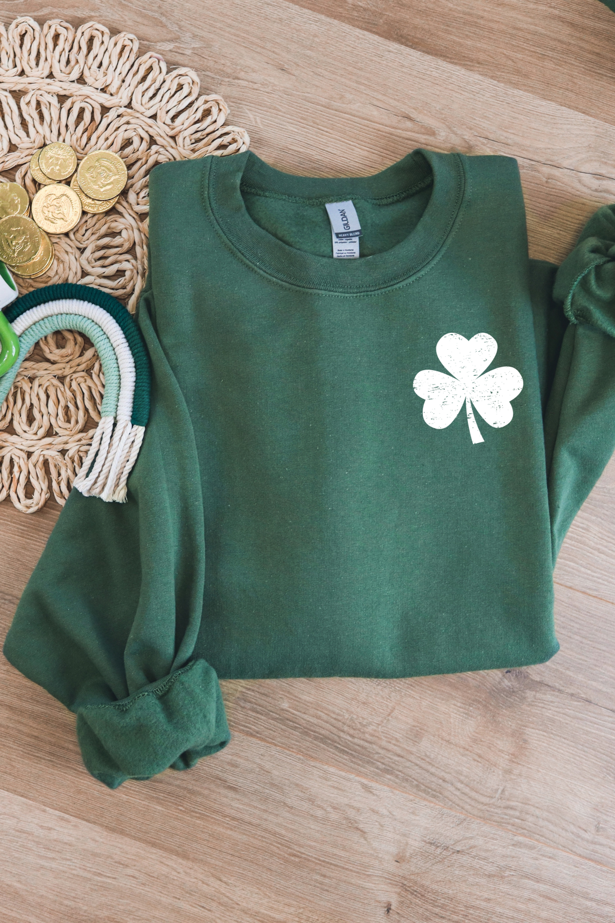 *DEAL OF THE DAY* Left Chest Shamrock Sweatshirt: Heather Green