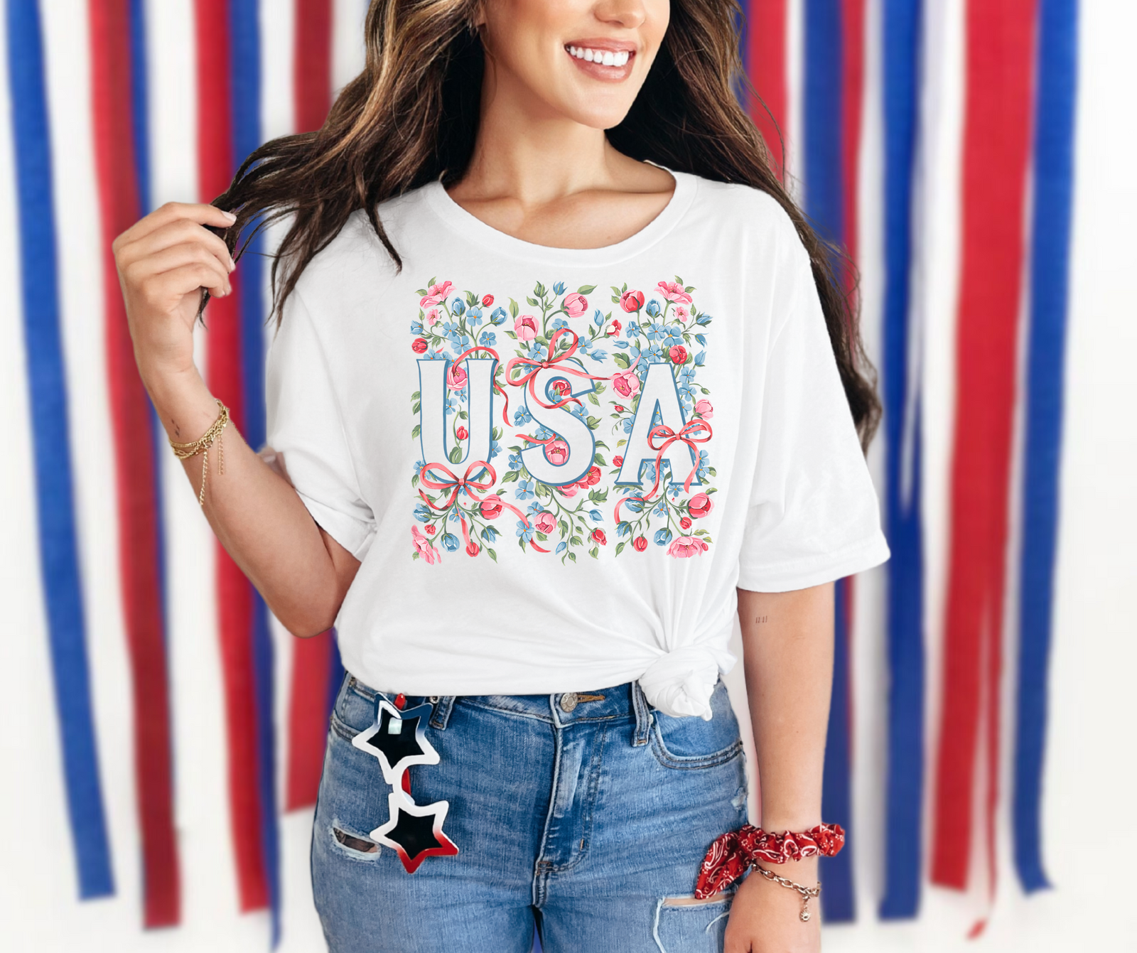 Floral USA Tee: White