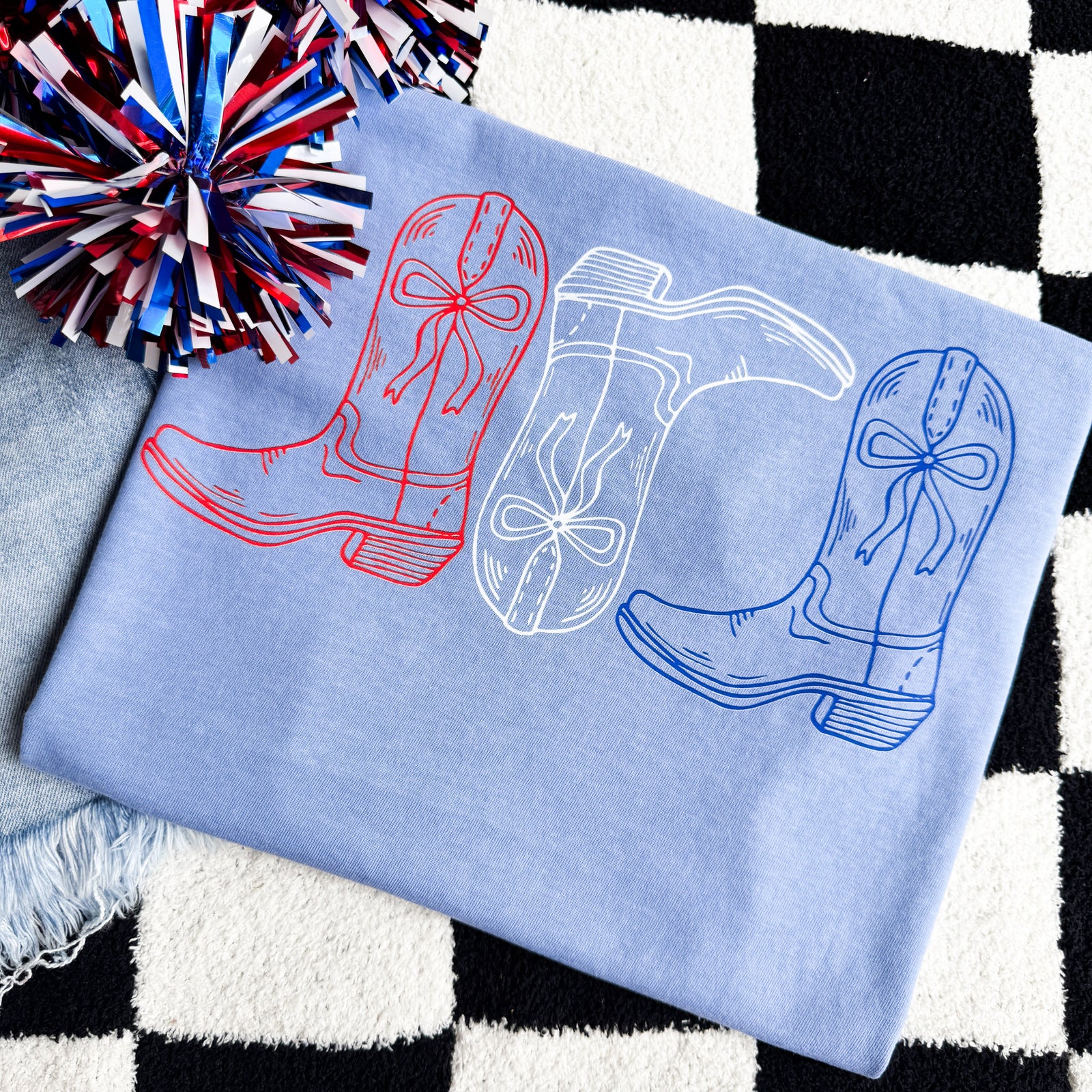 Simple Patriotic Boots Graphic Tee: Washed Denim