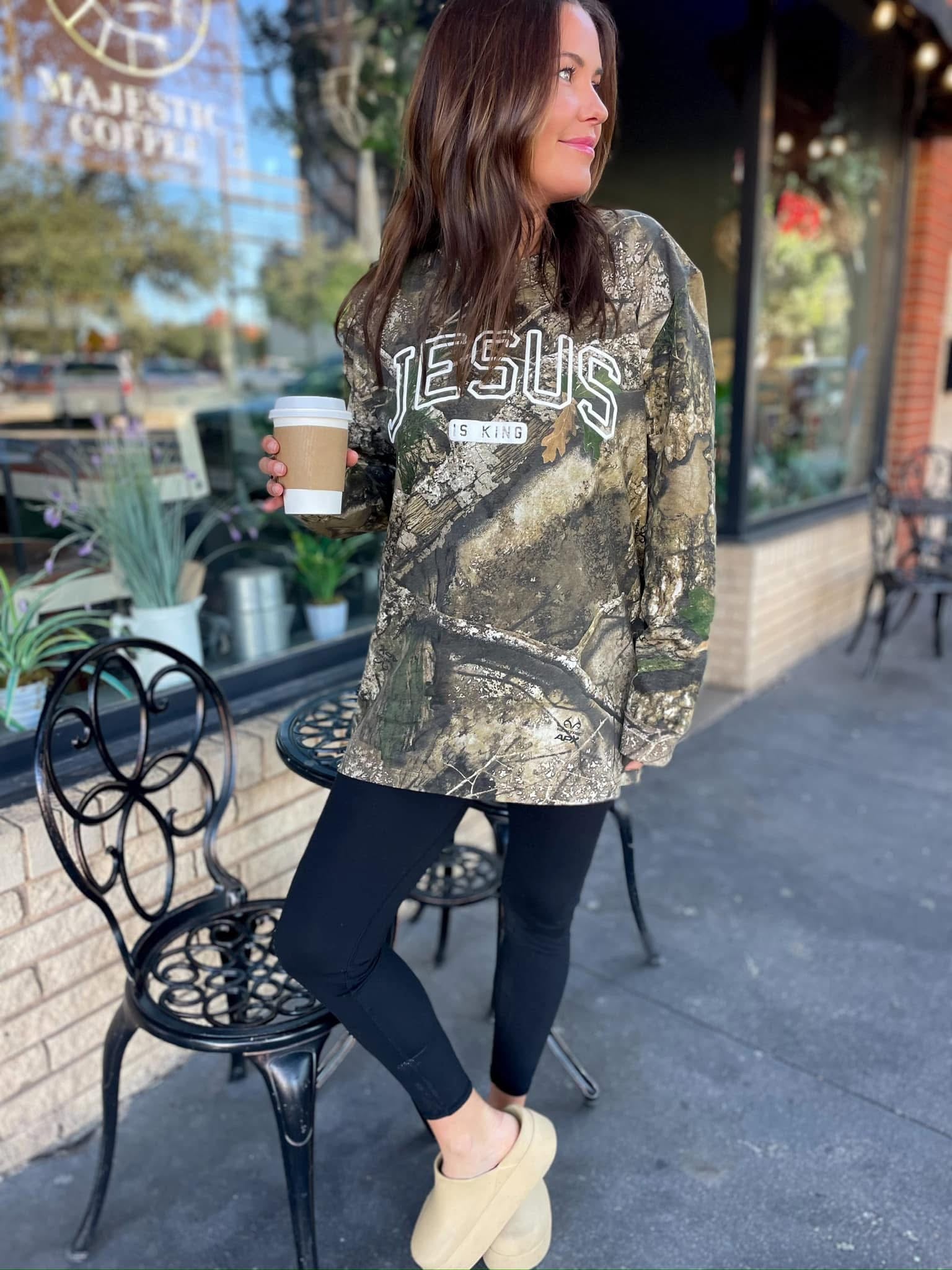 Jesus is King Long Sleeve Tee: Camo