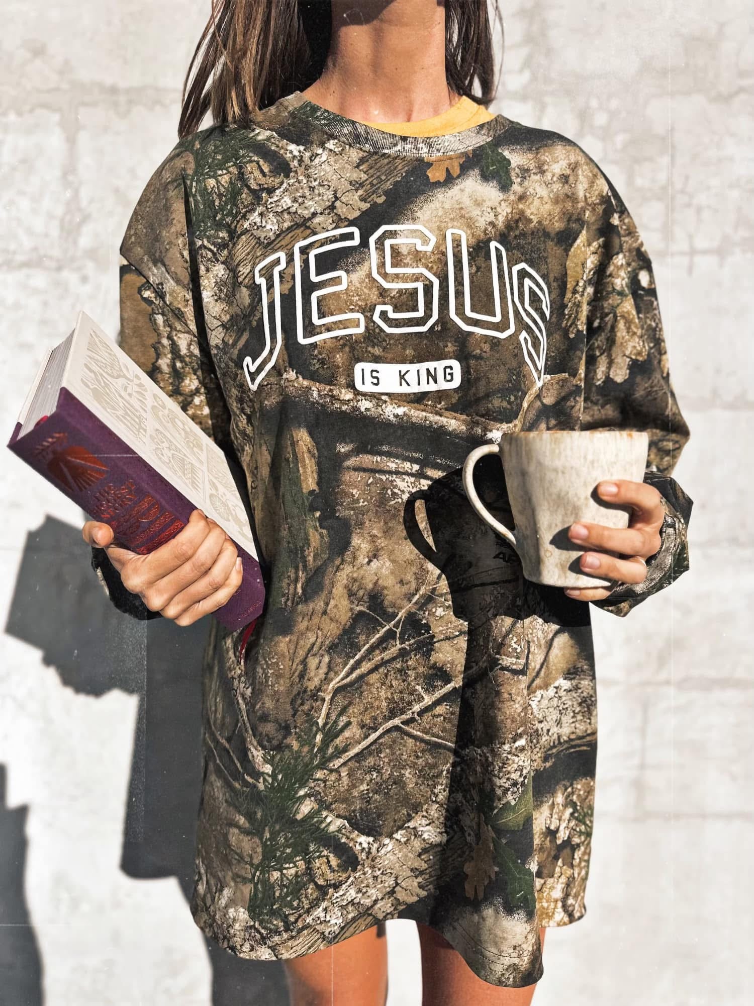 Jesus is King Long Sleeve Tee: Camo