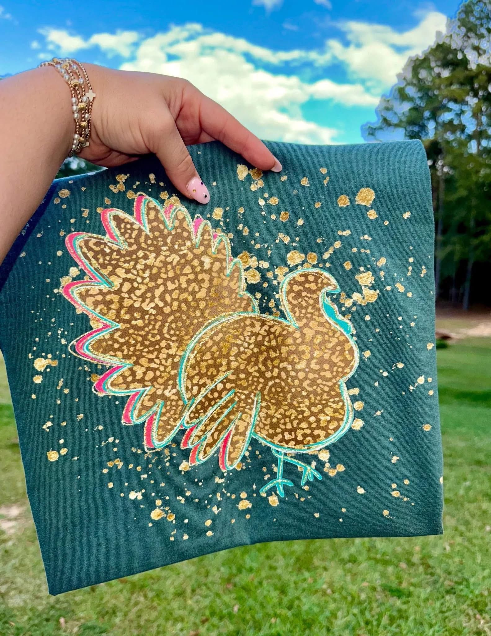 Splatter Turkey Tee: Blue Spruce