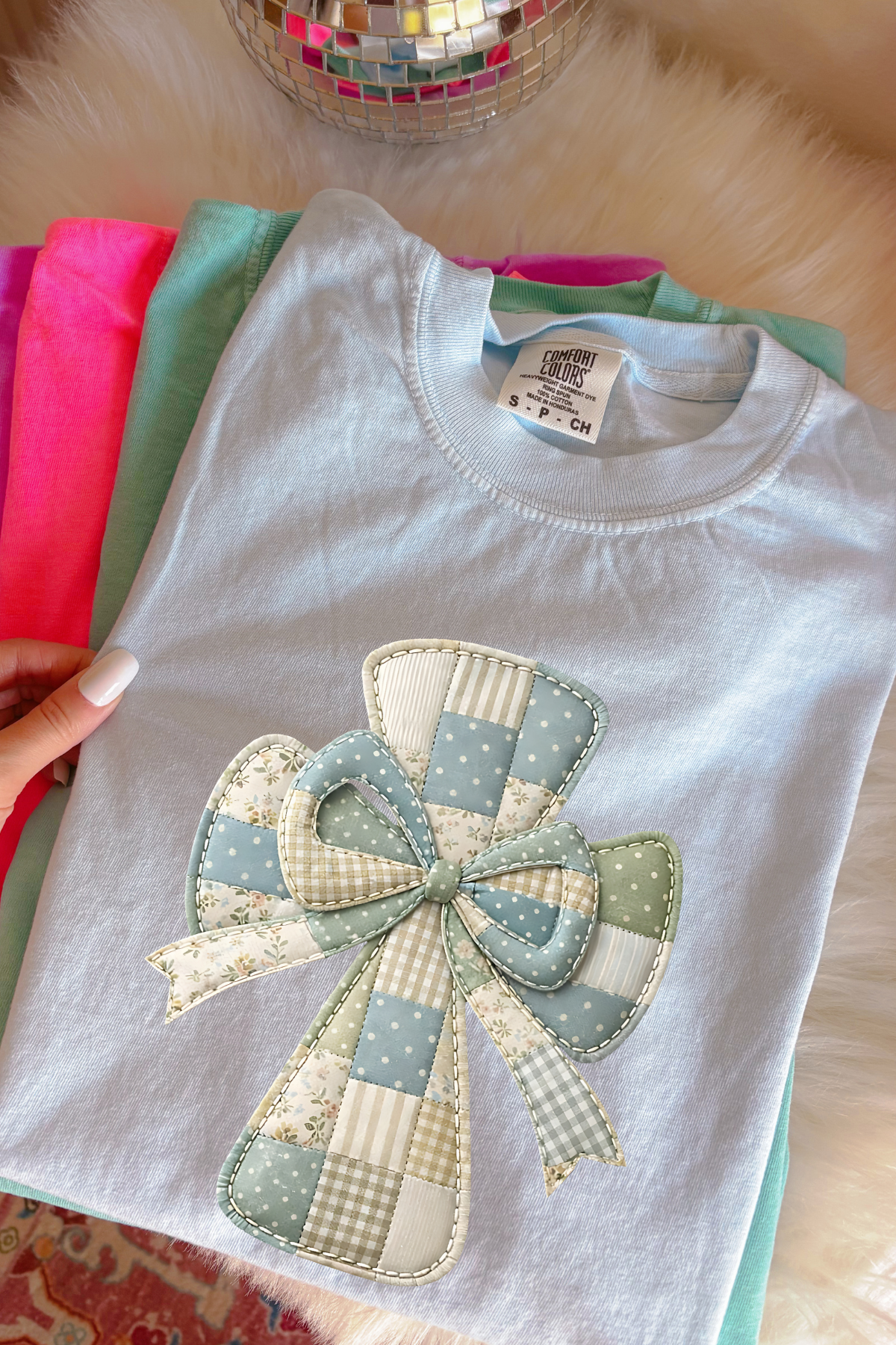 Faux Patchwork Cross Tee: Chambray