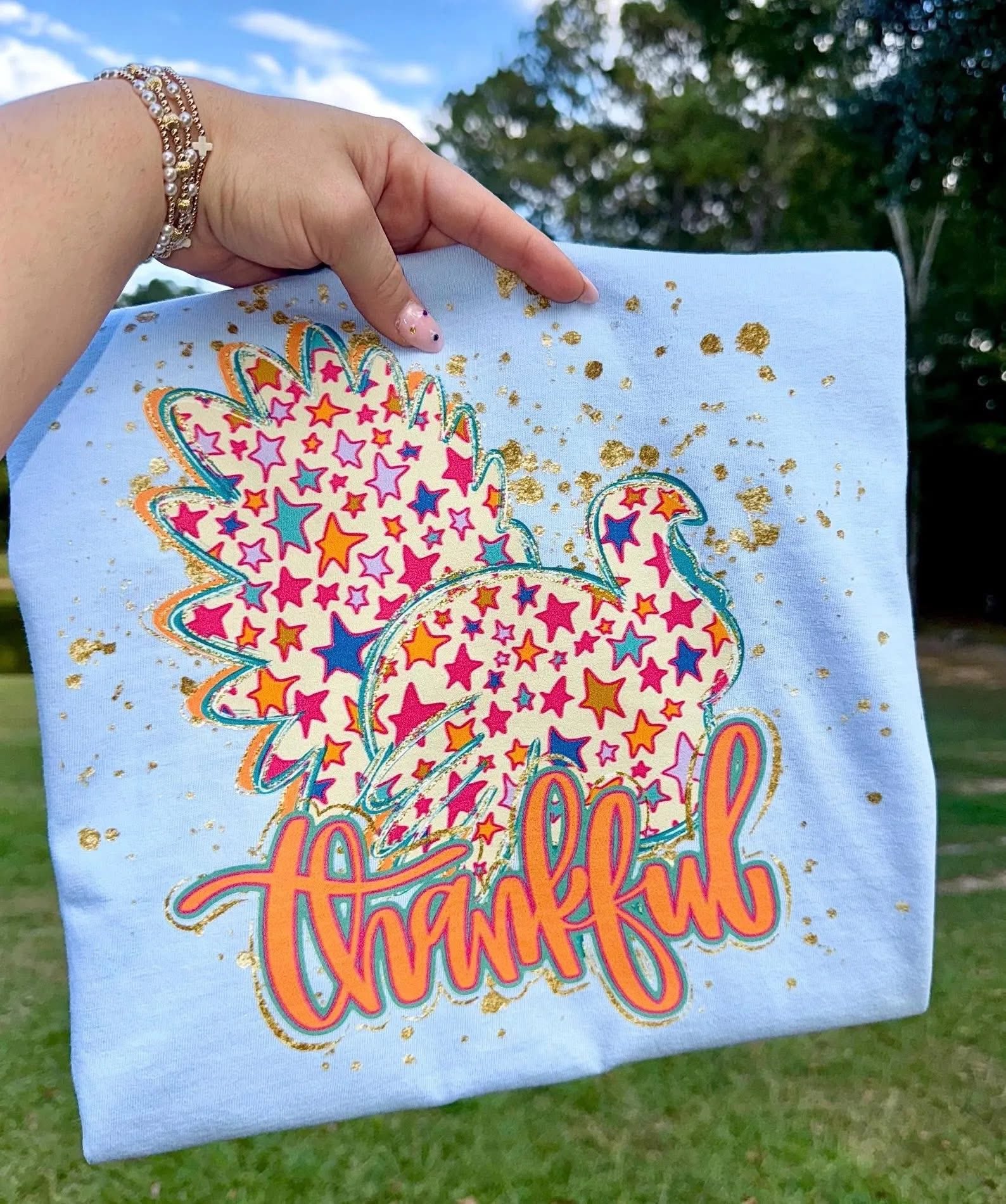 Stars Thankful Turkey Tee: Chambray