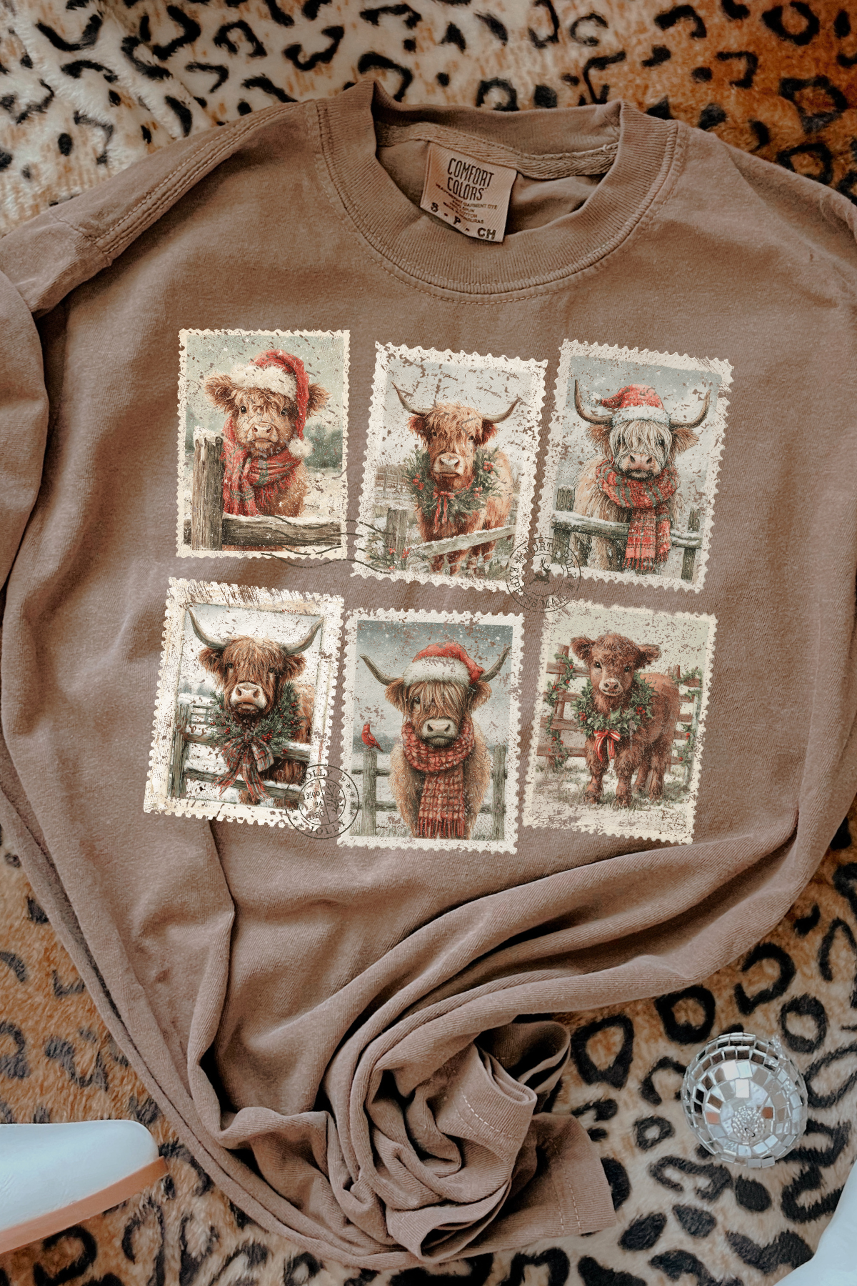 *Black Friday* Highland Cow Stamps Tee: Espresso