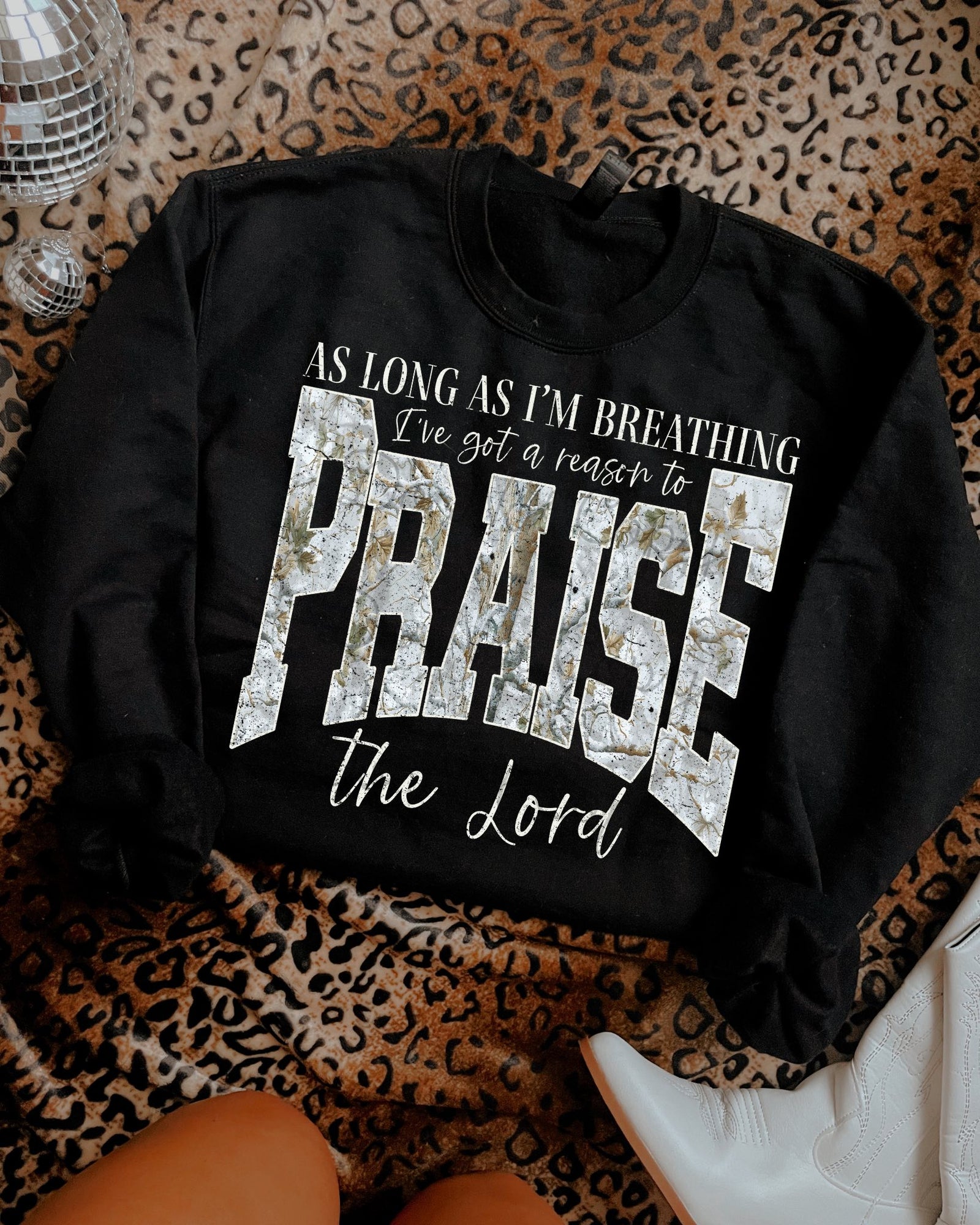 Praise the Lord Camo Crewneck Sweatshirt: Black