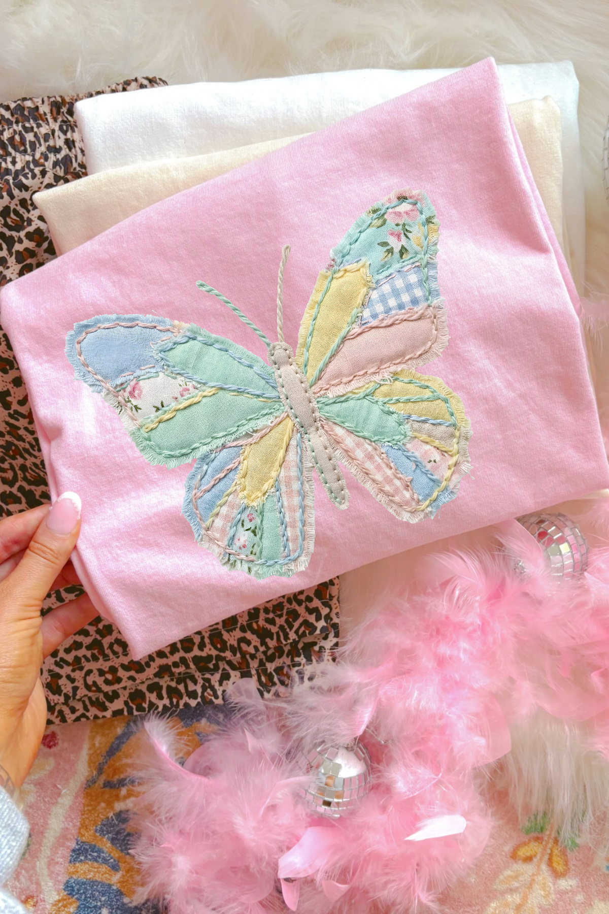 Faux Quilted Butterfly Tee: Blossom