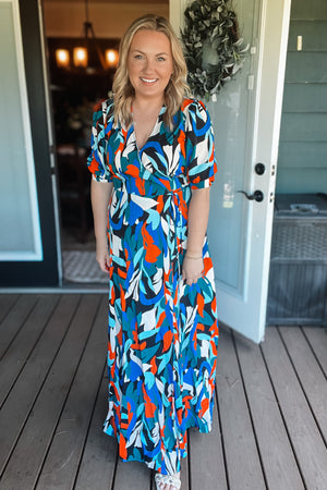 Island Time Wrap Maxi Dress: Blue Multi