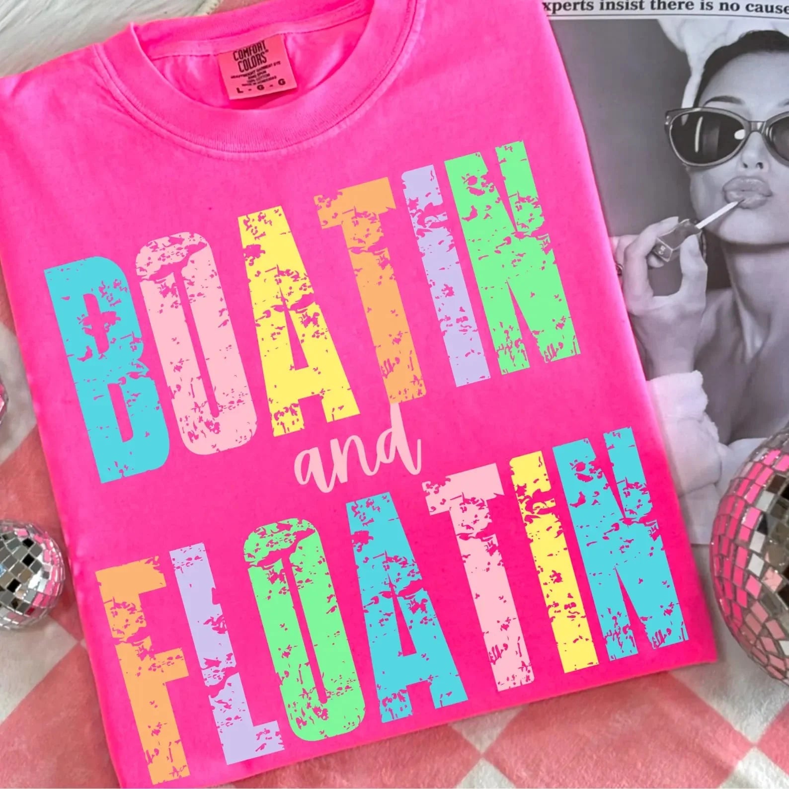 Boatin' and Floatin' Tee: Neon Pink