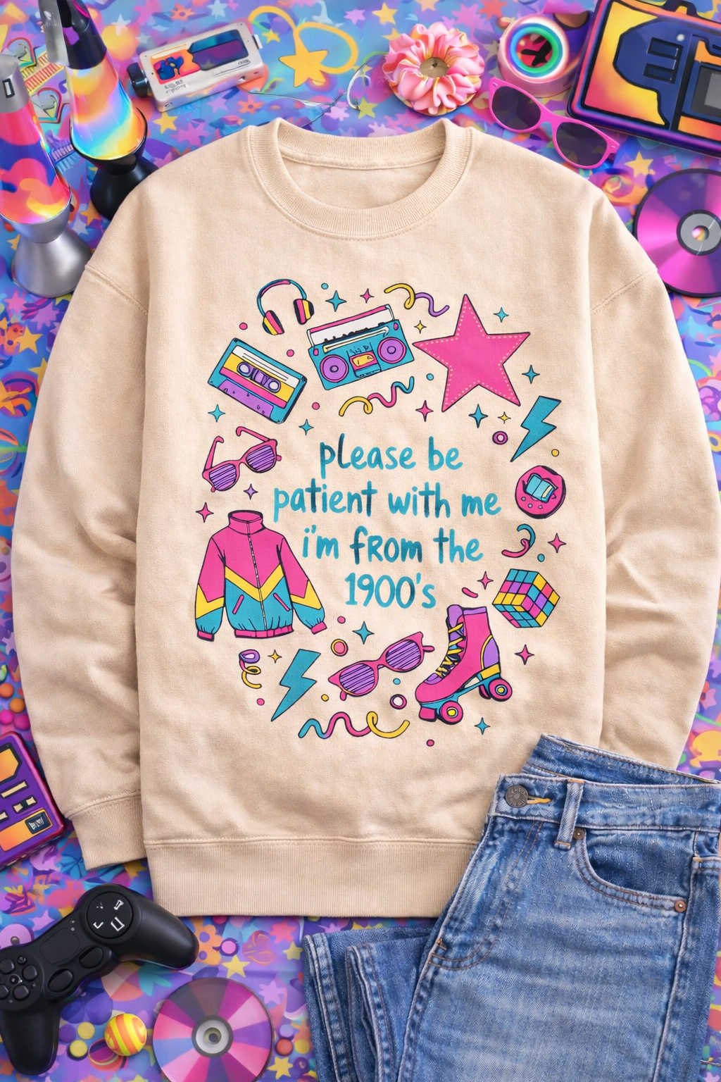 Be Patient With Me 90s Sweatshirt: Sand