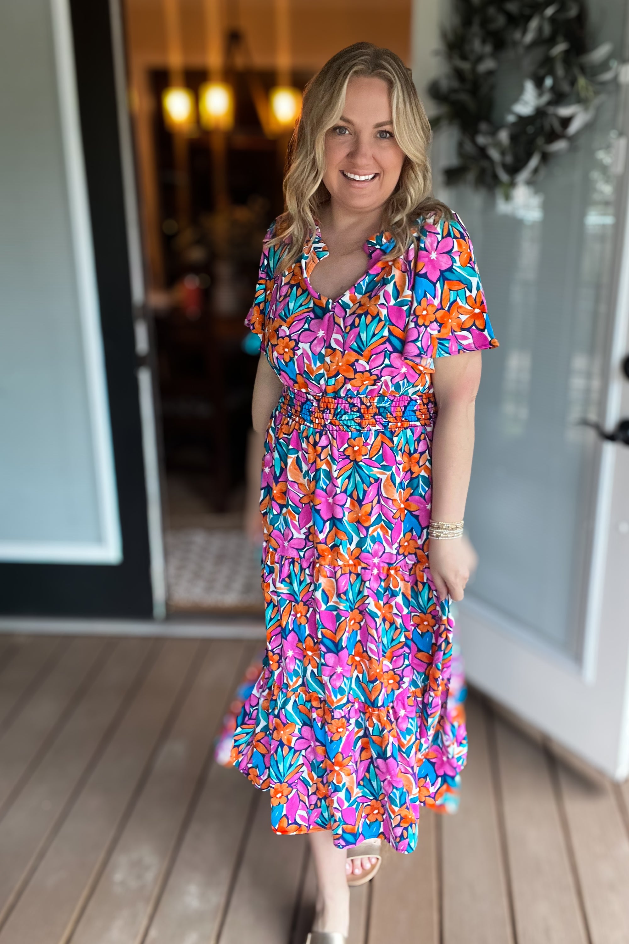 Grace Midi Dress: Fuchsia Multi