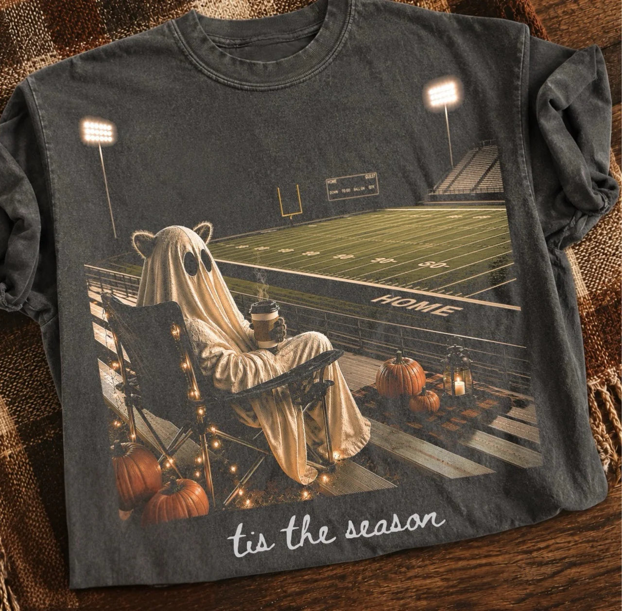 Tis the Season Ghost Football Field Tee: Pepper