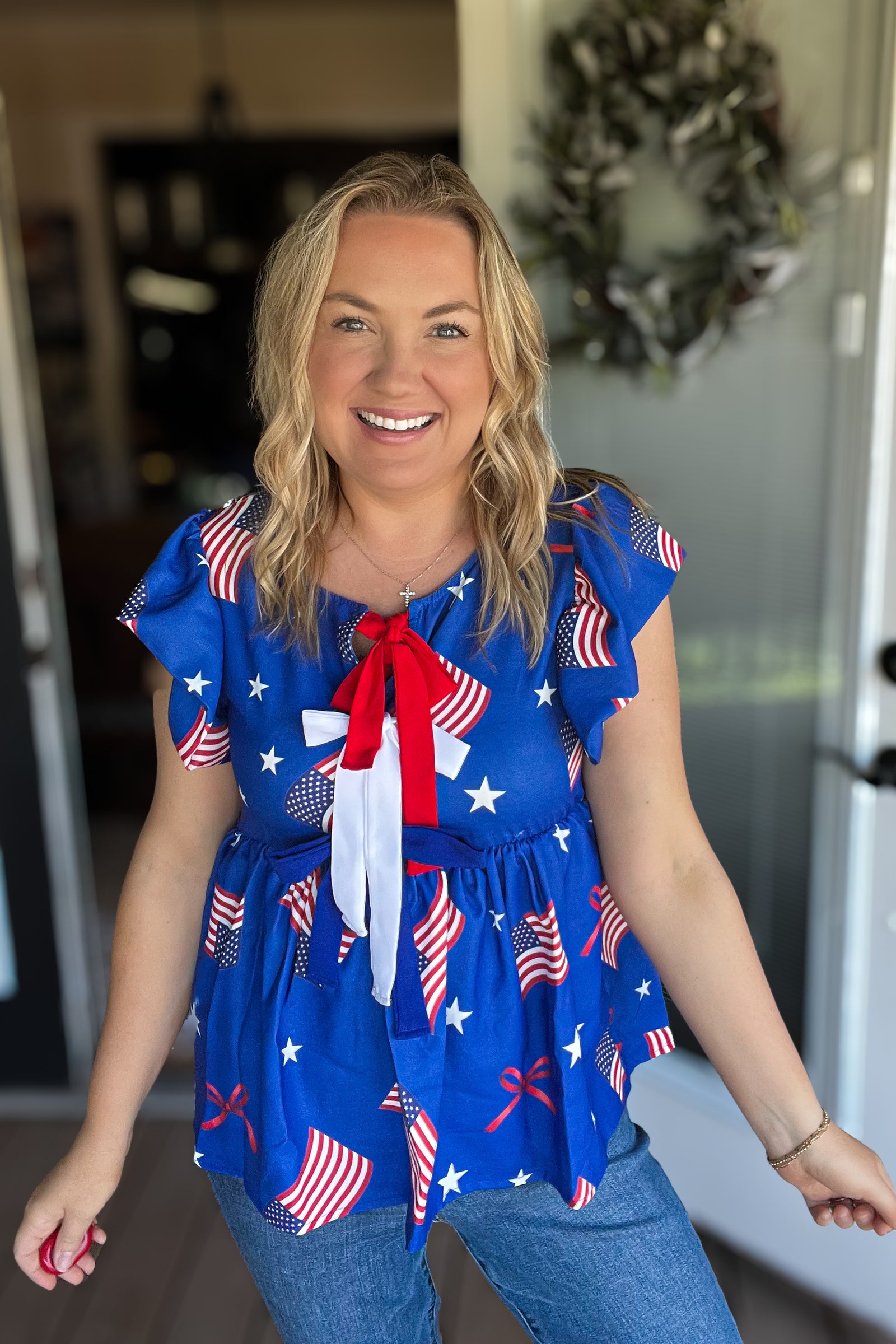 America’s Sweetheart Top: Blue Multi