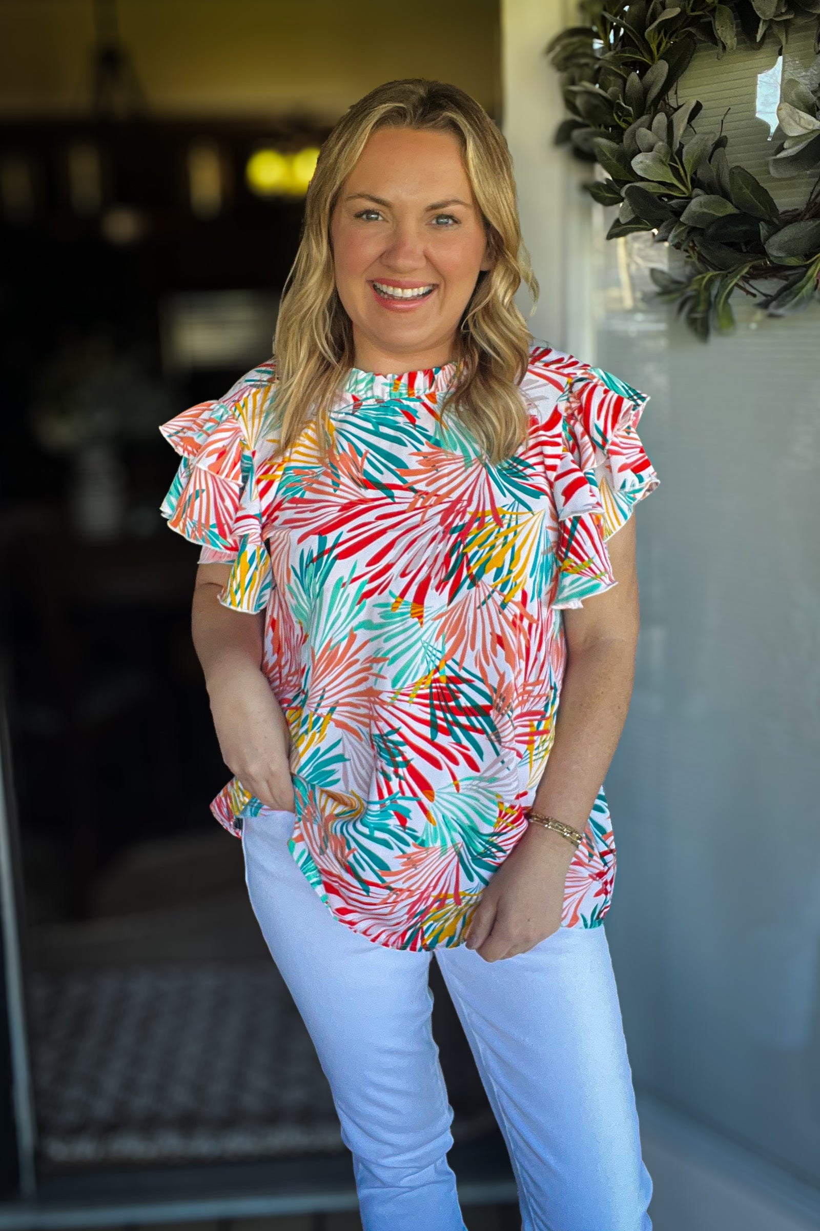 Eyes On You Top: Ivory Multi