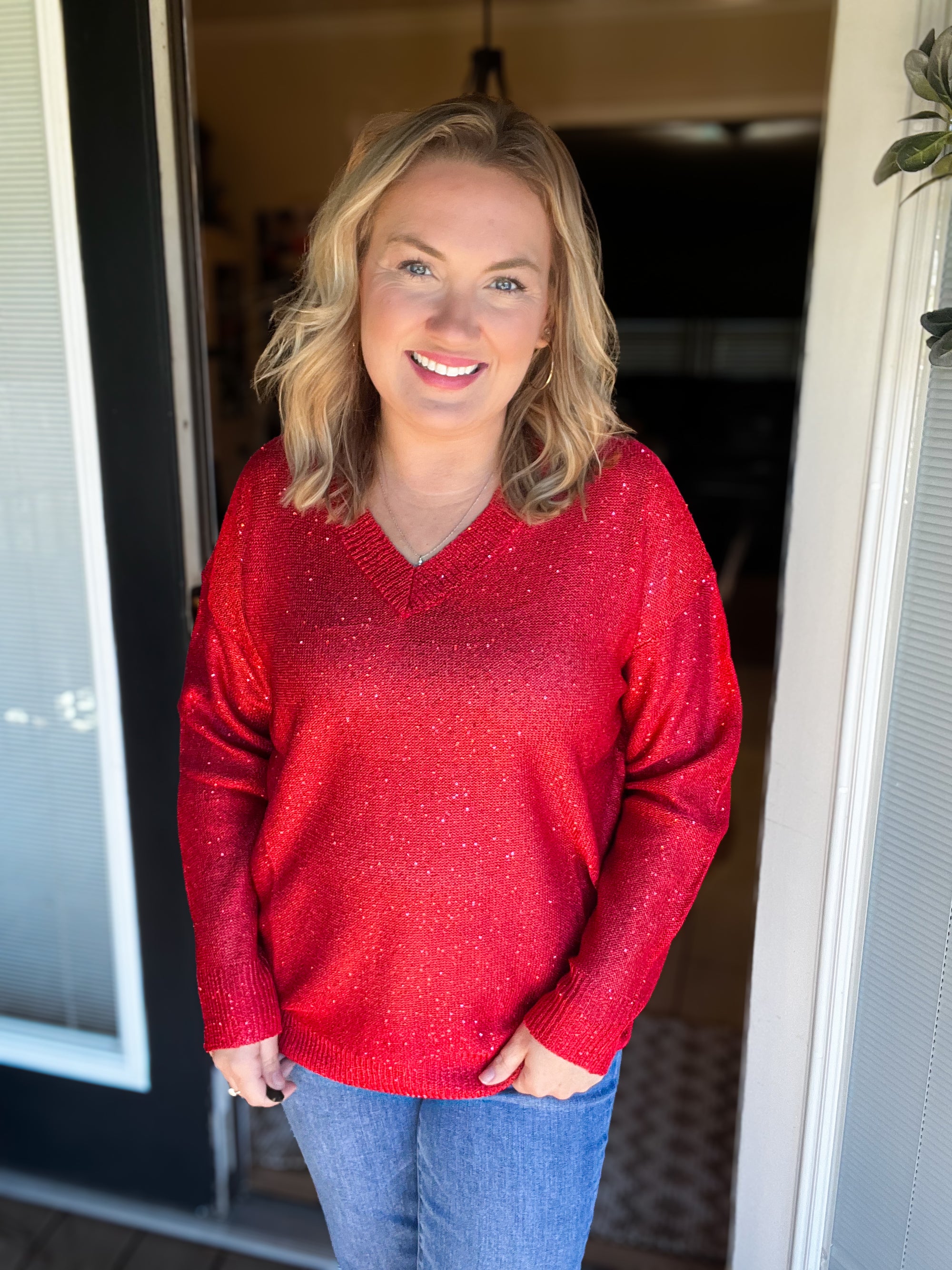Holiday Shimmers Sweater: Red