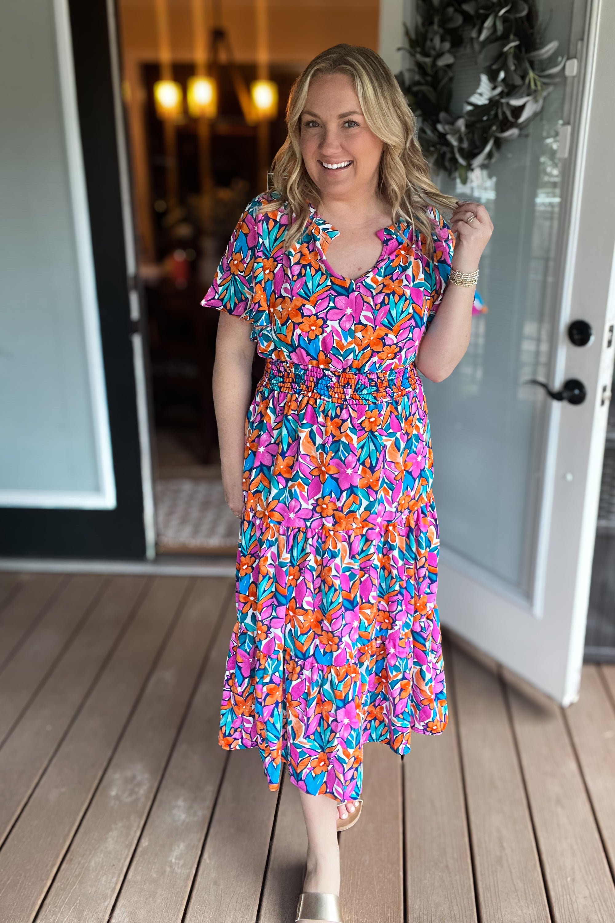 Grace Midi Dress: Fuchsia Multi