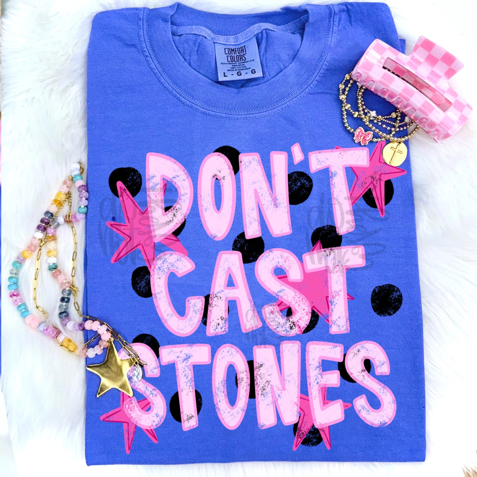 Don't Cast Stones Tee: Flo Blue