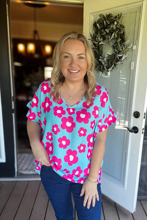 Spring Fling Top: Blue/Pink